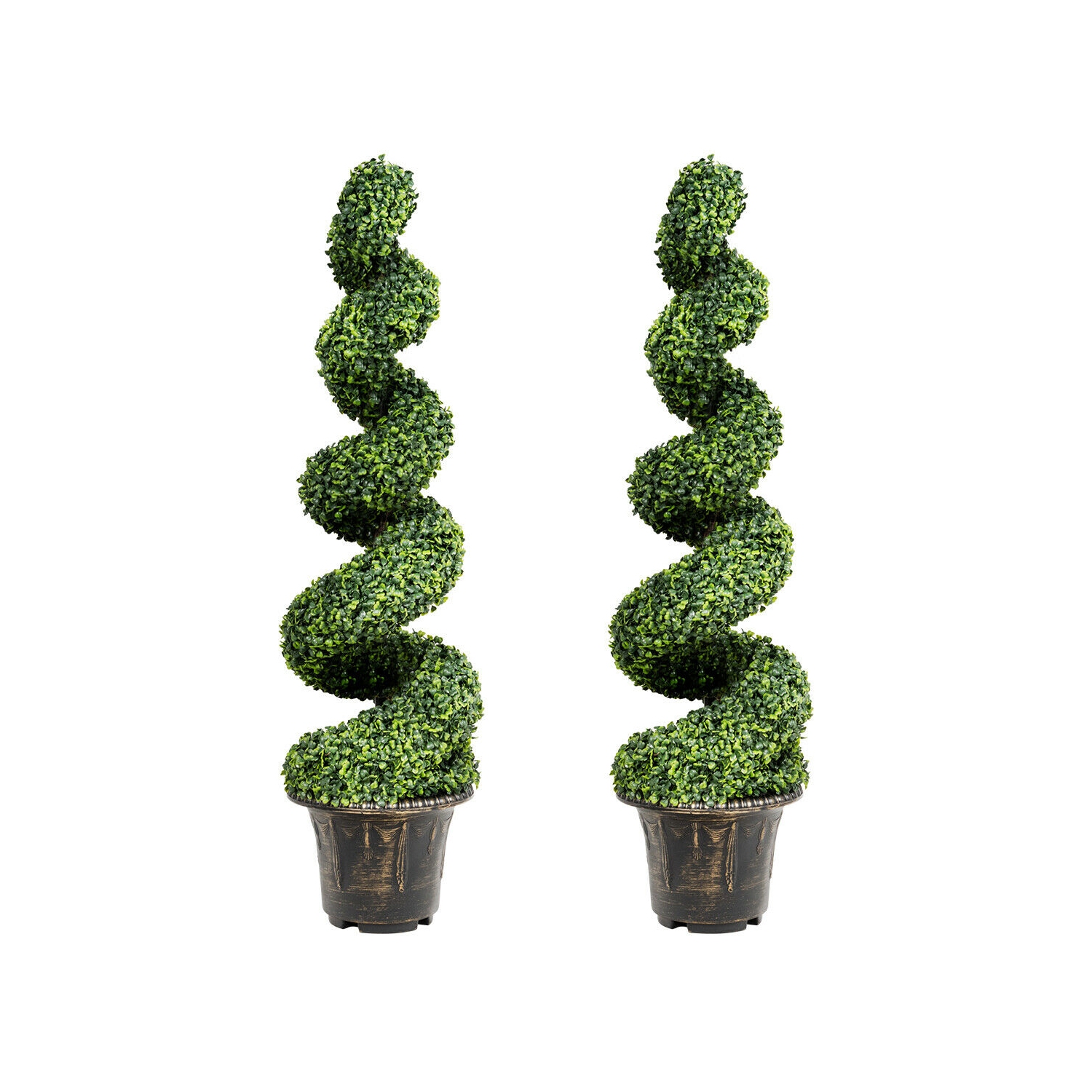 Gymax 2Pcs 4FT Artificial Boxwood Spiral Tree W/Realistic Leaves Indoor Outdoor Office