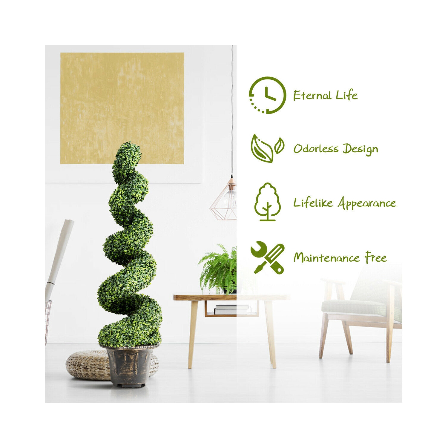 Gymax 2Pcs 4FT Artificial Boxwood Spiral Tree W/Realistic Leaves Indoor Outdoor Office