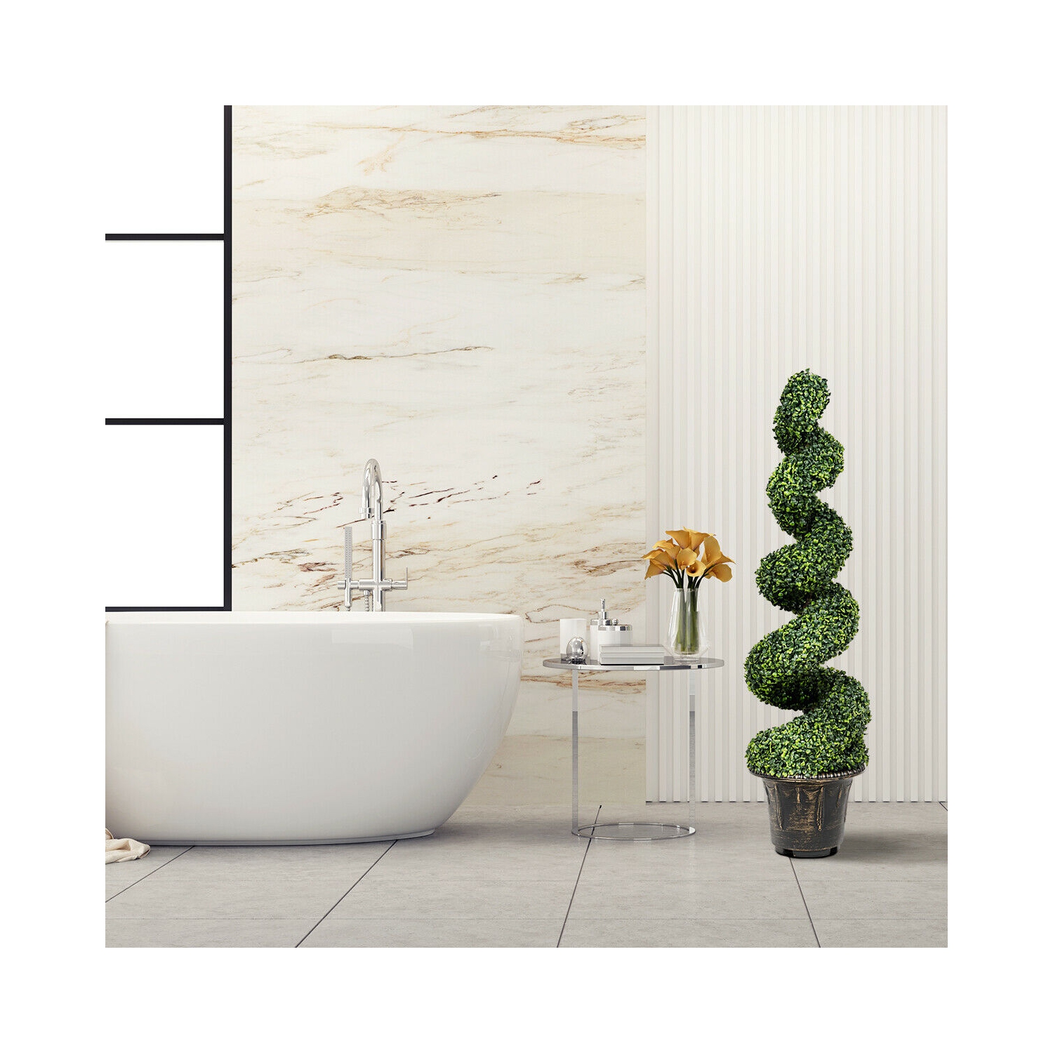 Gymax 2Pcs 4FT Artificial Boxwood Spiral Tree W/Realistic Leaves Indoor Outdoor Office