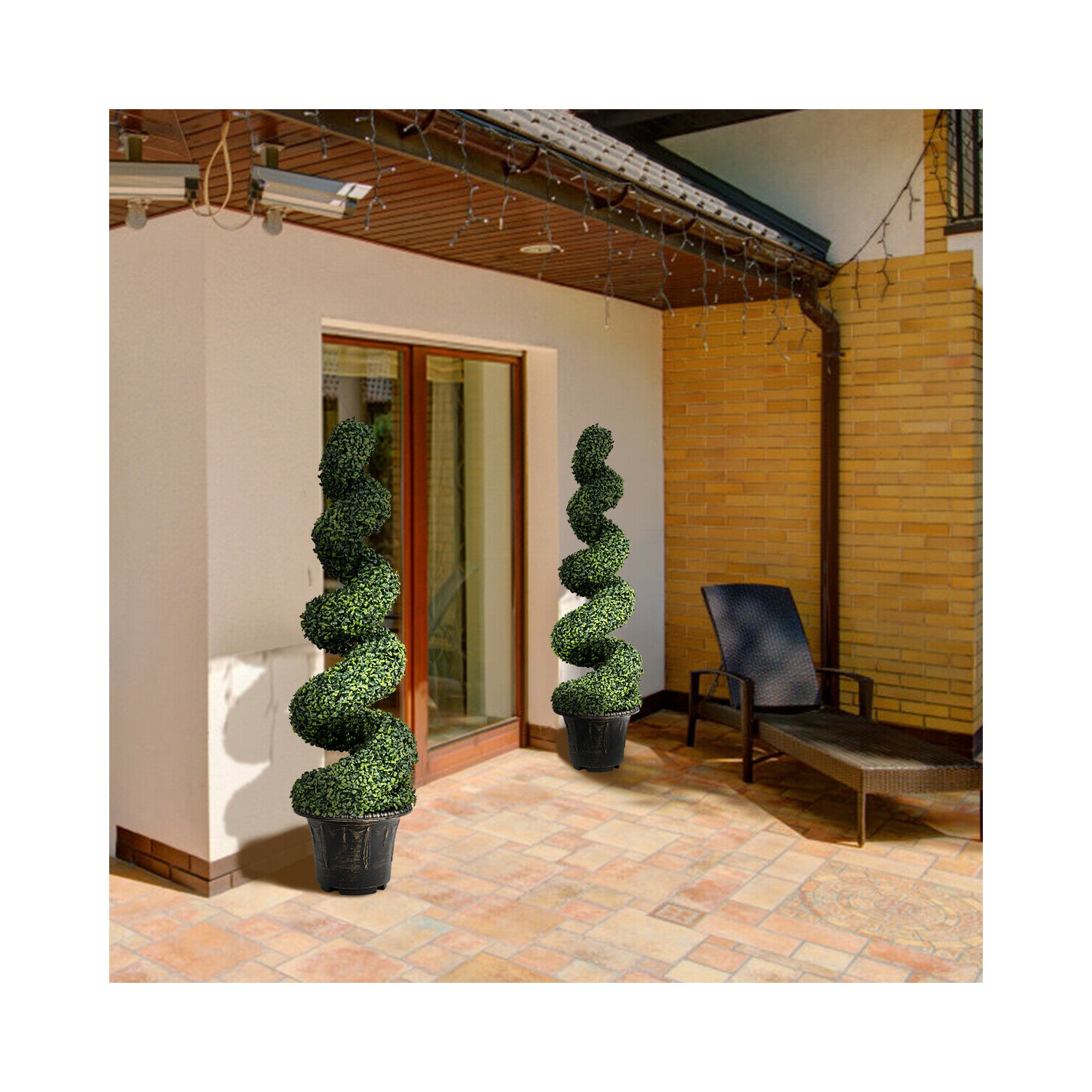 Gymax 2Pcs 4FT Artificial Boxwood Spiral Tree W/Realistic Leaves Indoor Outdoor Office