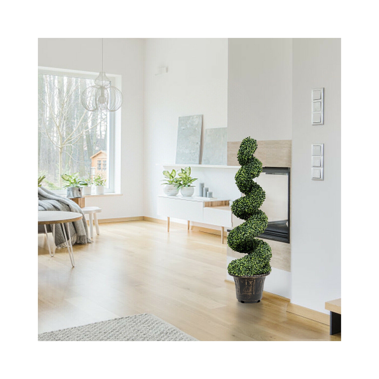 Gymax 2Pcs 4FT Artificial Boxwood Spiral Tree W/Realistic Leaves Indoor Outdoor Office