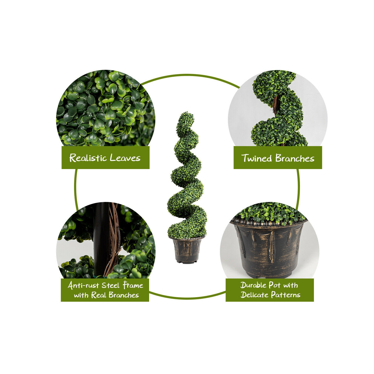 Gymax 2Pcs 4FT Artificial Boxwood Spiral Tree W/Realistic Leaves Indoor Outdoor Office