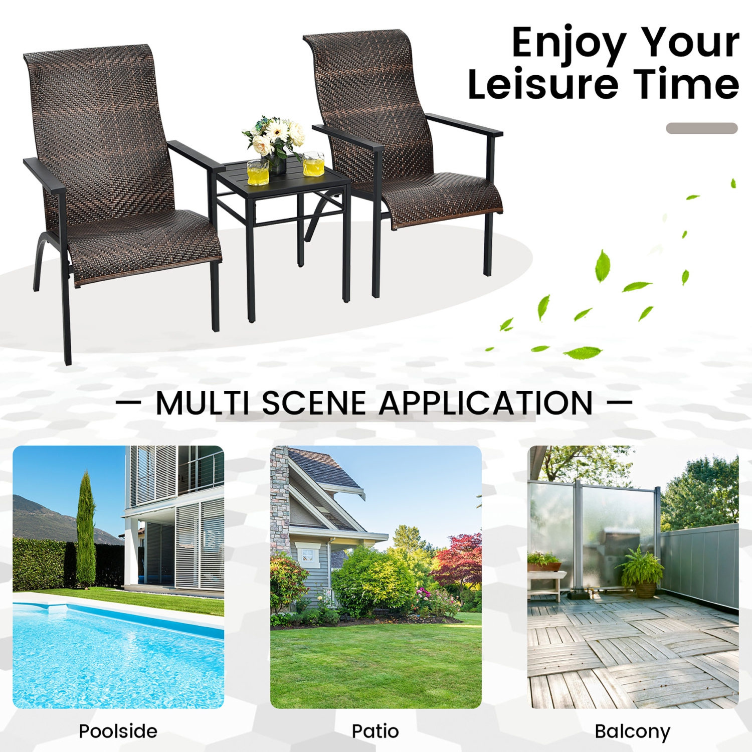 Gymax 3PCS Rattan Bistro Chair Set Patio Furniture Set W/Table