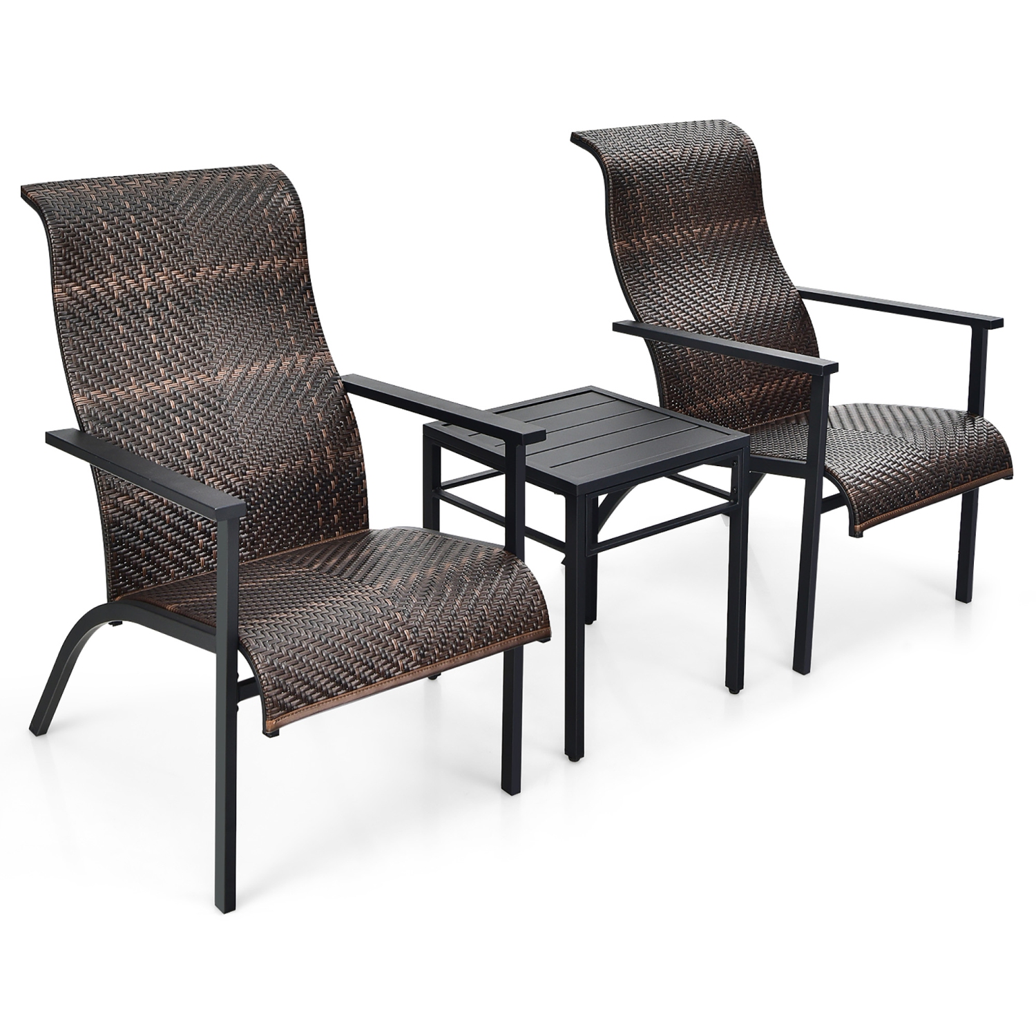 Gymax 3PCS Rattan Bistro Chair Set Patio Furniture Set W/Table