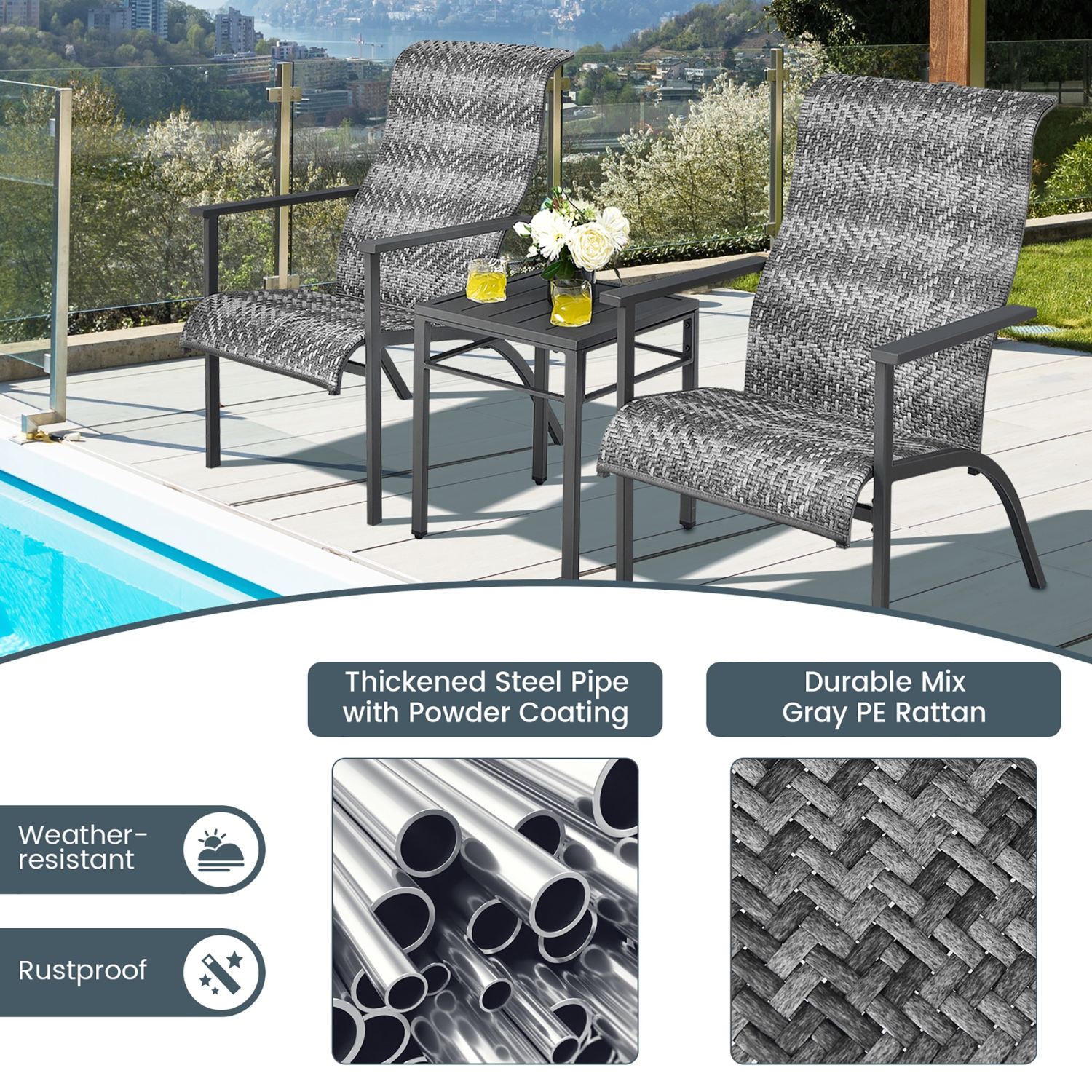 Gymax 3PCS Rattan Bistro Chair Set Patio Furniture Set W/Table