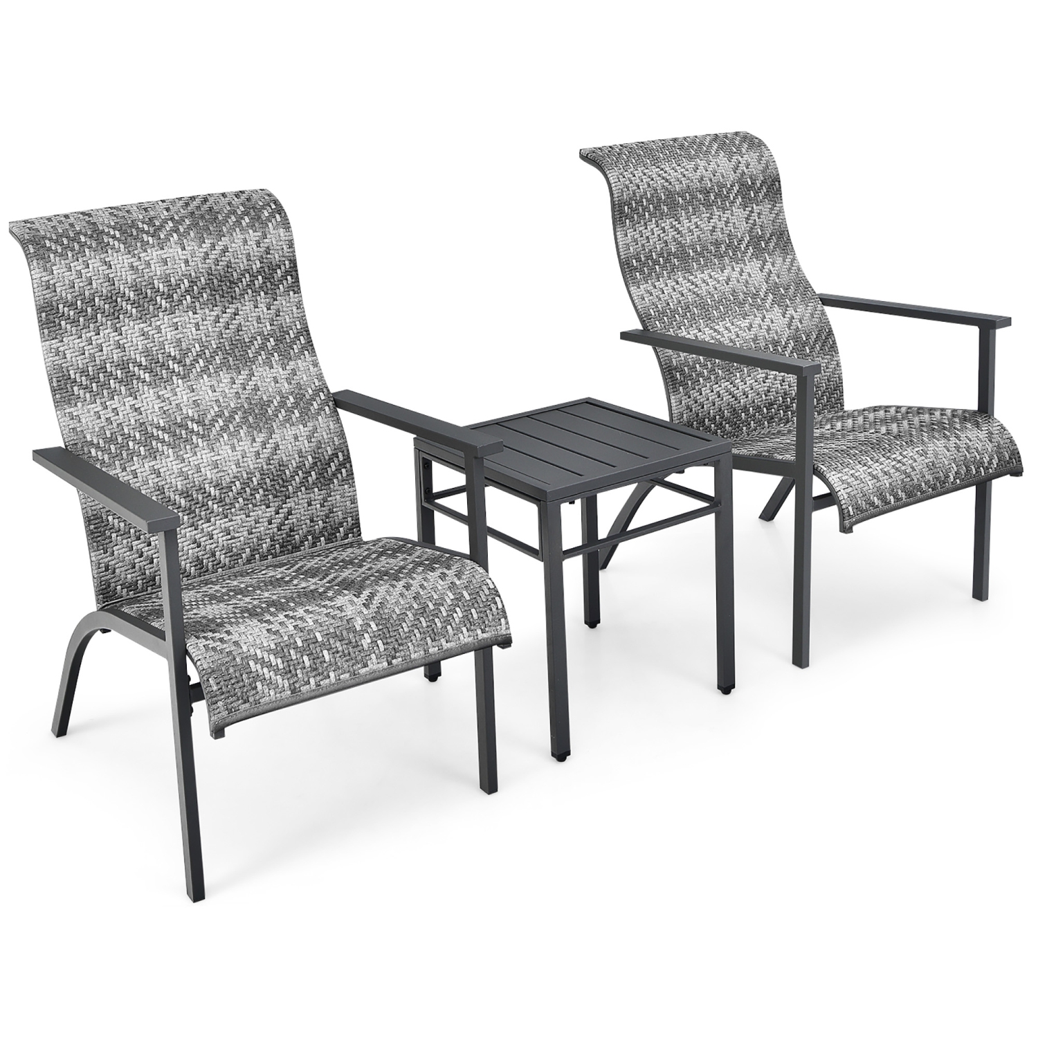 Gymax 3PCS Rattan Bistro Chair Set Patio Furniture Set W/Table
