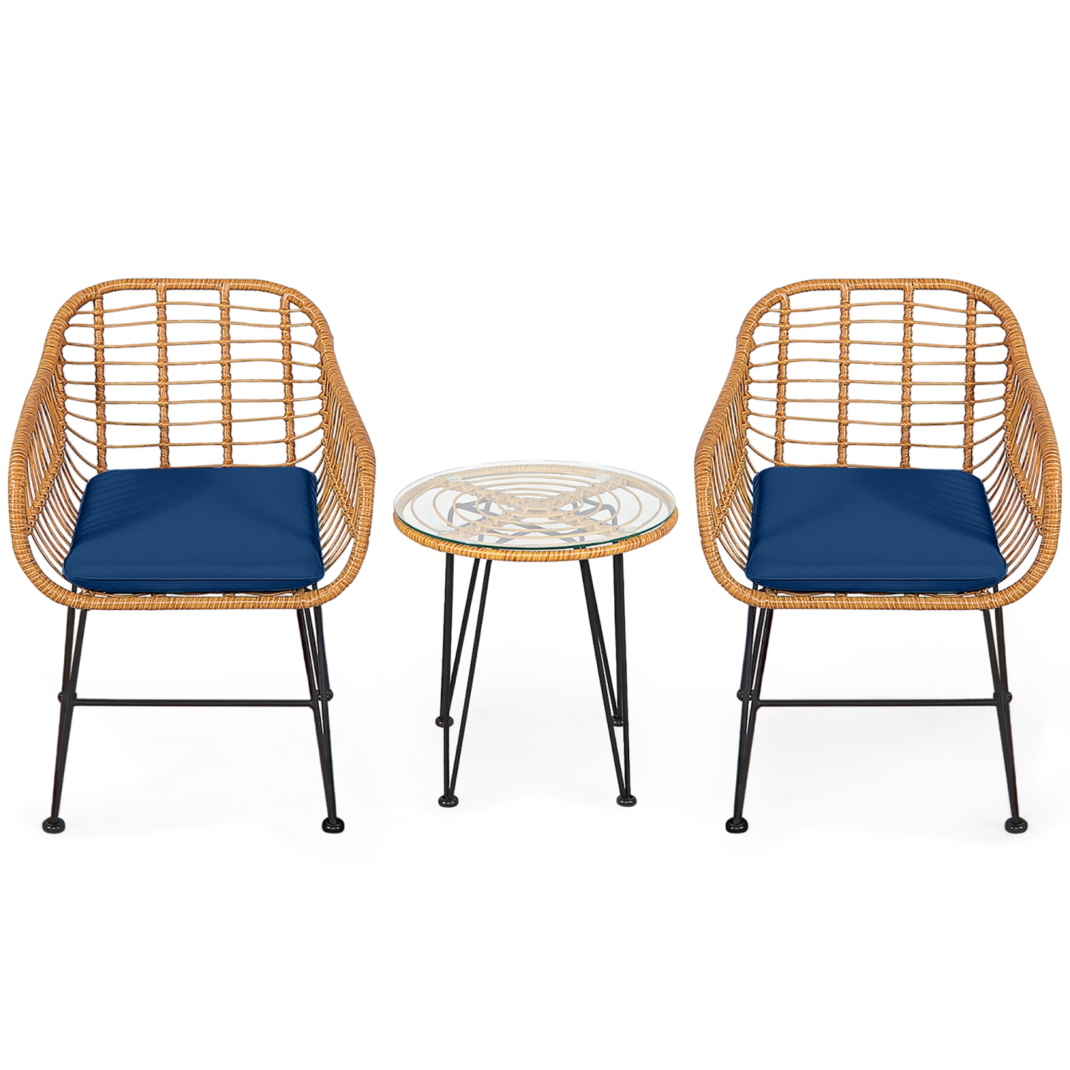 Gymax 3PCS Rattan Patio Bistro Set Conversation Furniture Set w/ Cushions