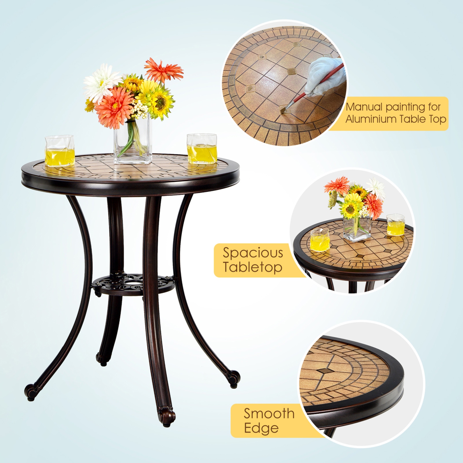 Gymax 3PCS Cast Aluminum Patio Bistro Set Outdoor Table & Chairs Furniture Set