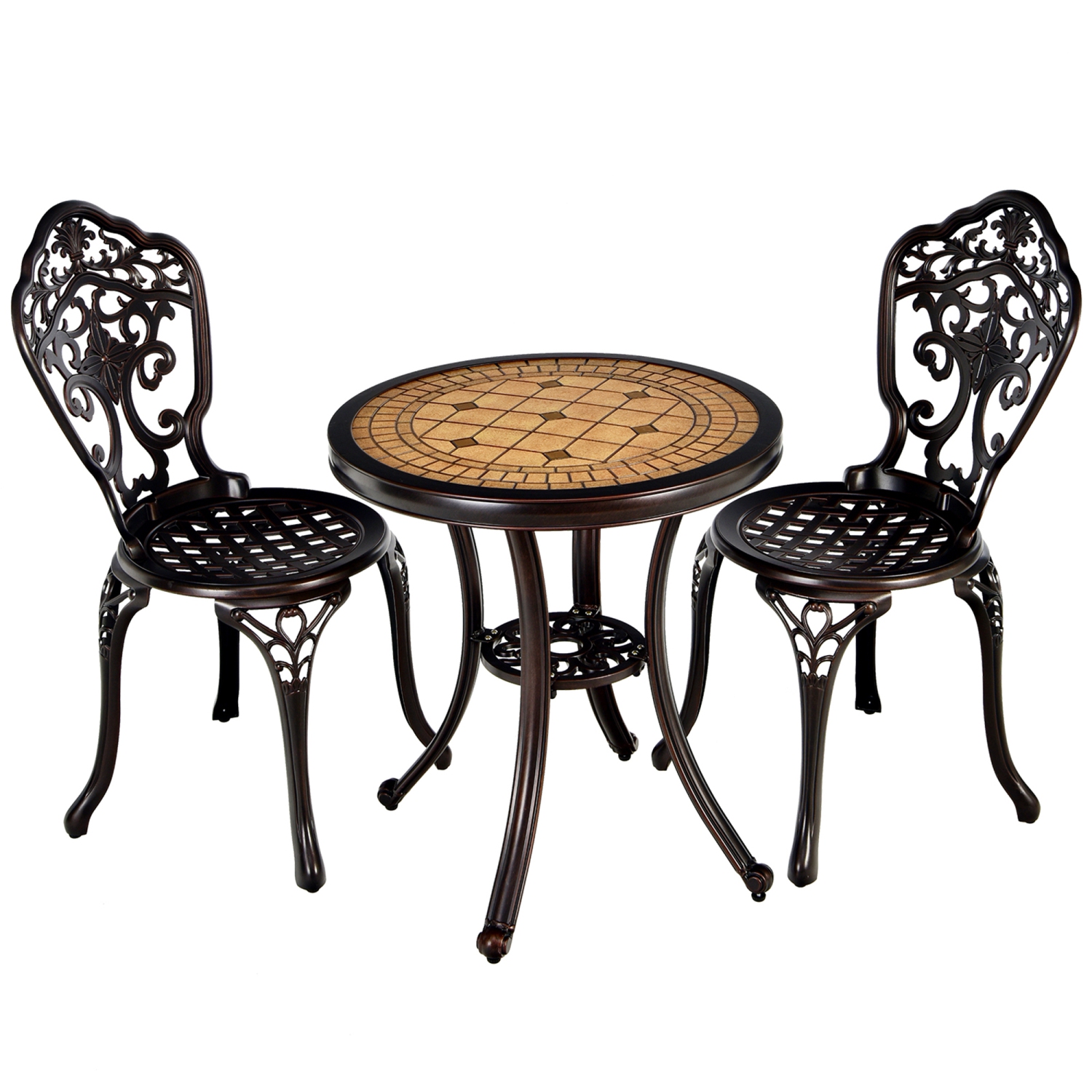 Gymax 3PCS Cast Aluminum Patio Bistro Set Outdoor Table & Chairs Furniture Set