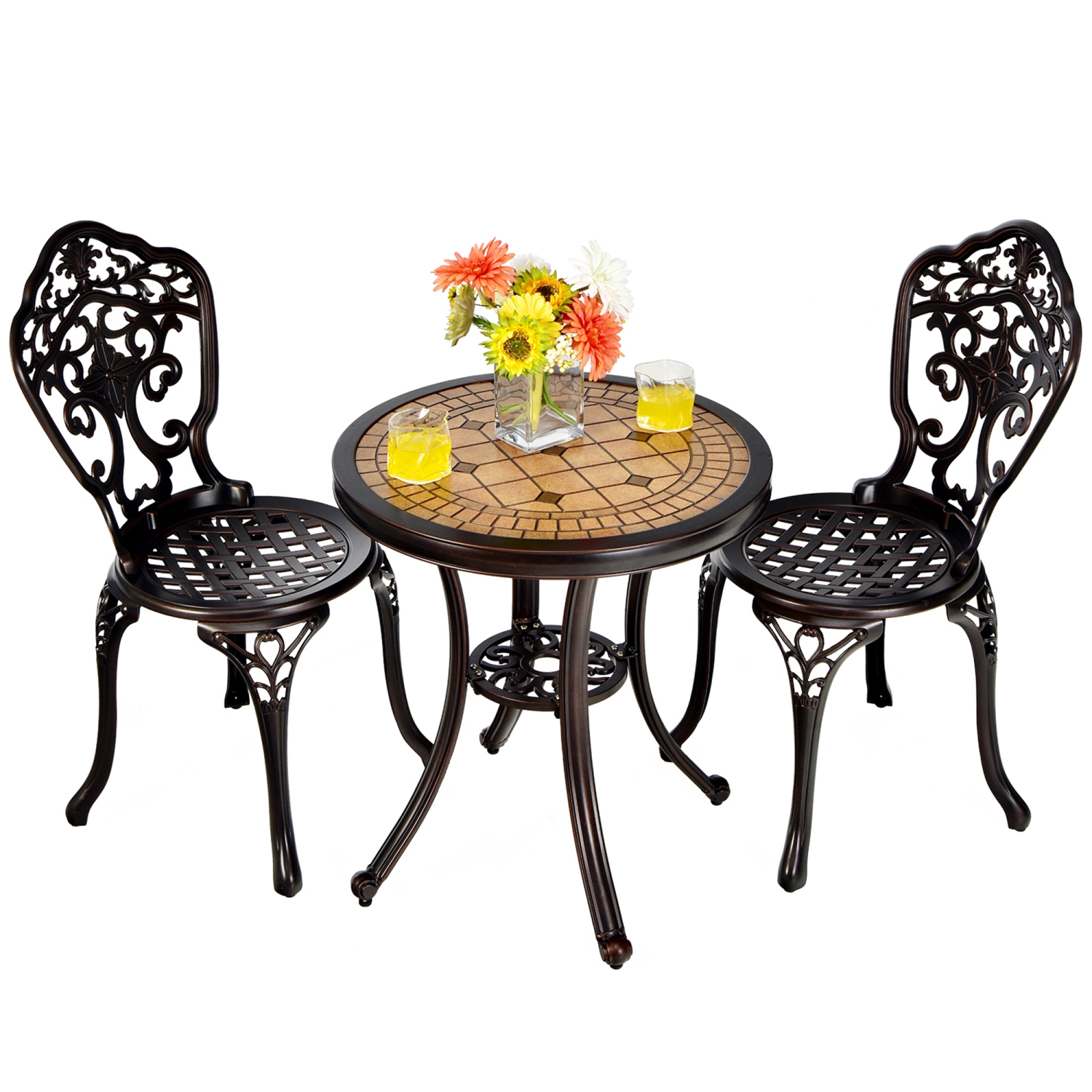 Gymax 3PCS Cast Aluminum Patio Bistro Set Outdoor Table & Chairs Furniture Set