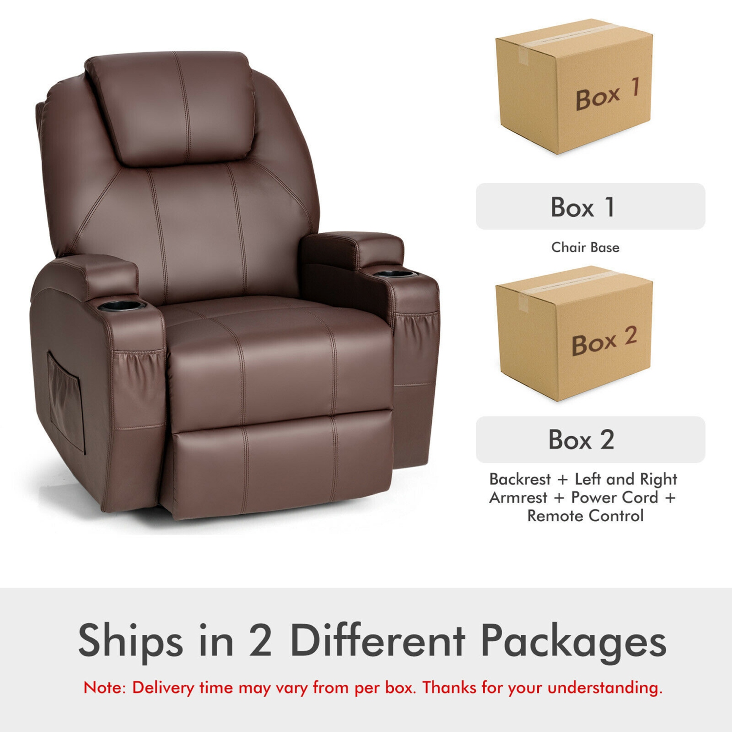 Gymax Massage Recliner Chair 360 Degree Swivel Single Sofa Rocker w/ Heating