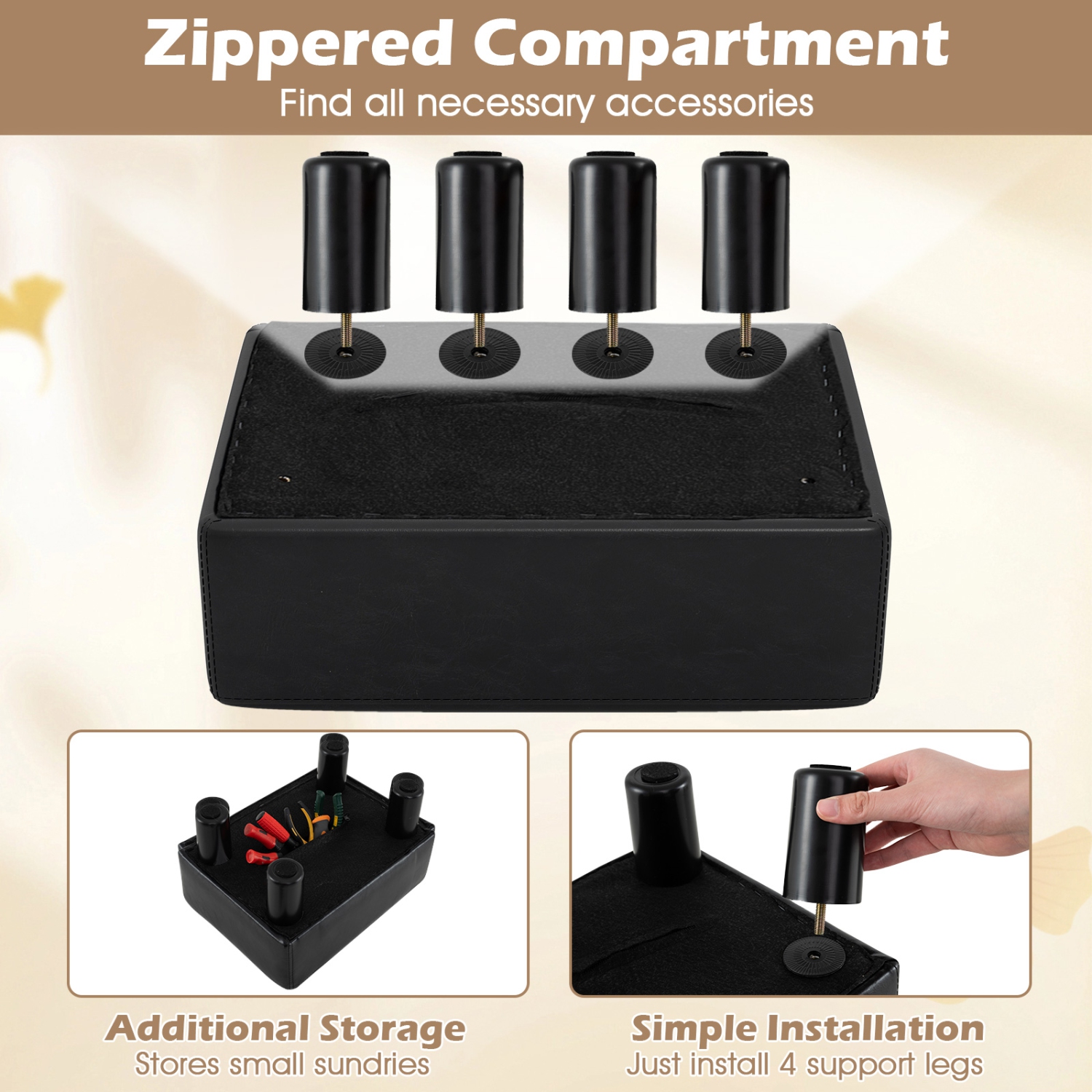 Gymax PU Leather Ottoman Rectangular Footrest Small Stool Black/Red/White