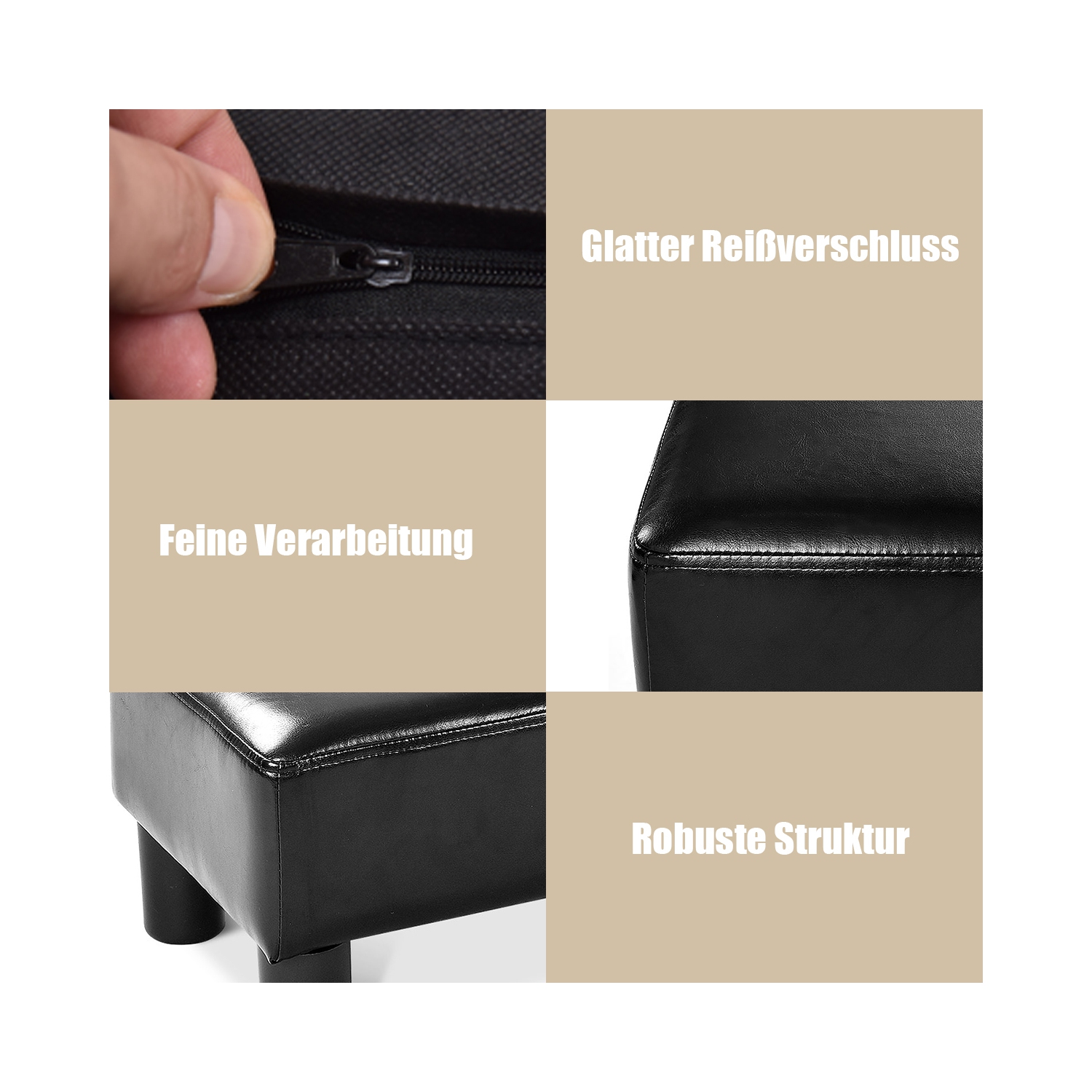 Gymax PU Leather Ottoman Rectangular Footrest Small Stool Black/Red/White