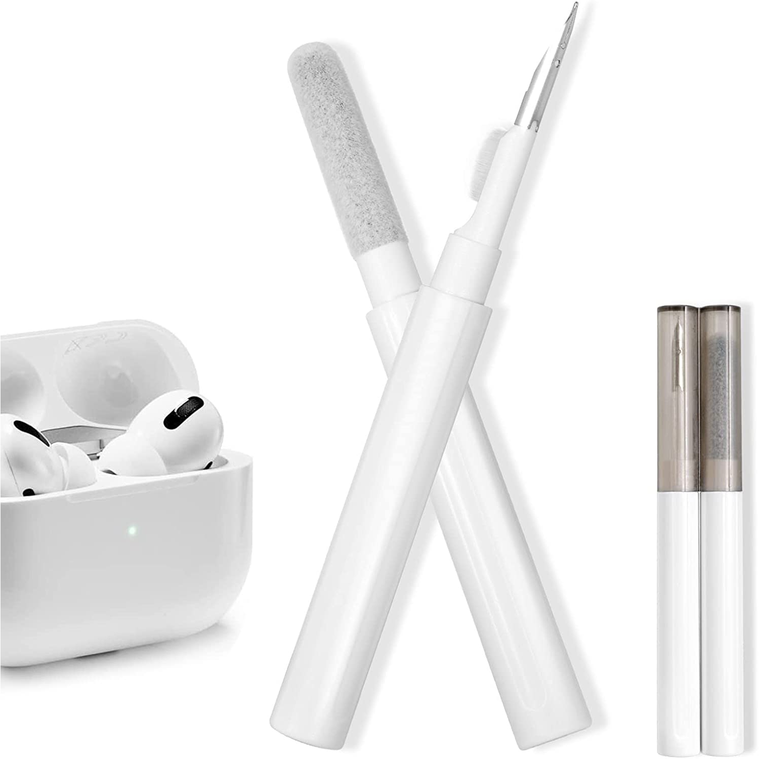 Airpods Cleaning Kit, Multifunctional Airpod Brush Earphone Cleaning Pen, Double Pen Earphone Cleaner Kit with Soft Brush for PC Laptop Airpods Pro Camera Earbud Mobile Phone Keybo