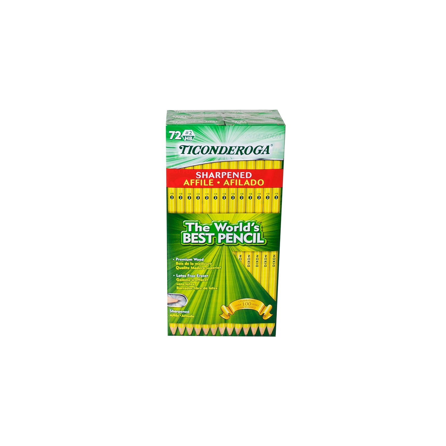 TICONDEROGA Pencils, Wood-Cased #2 HB Soft, Pre-Sharpened with Eraser, Yellow, 72-Pack