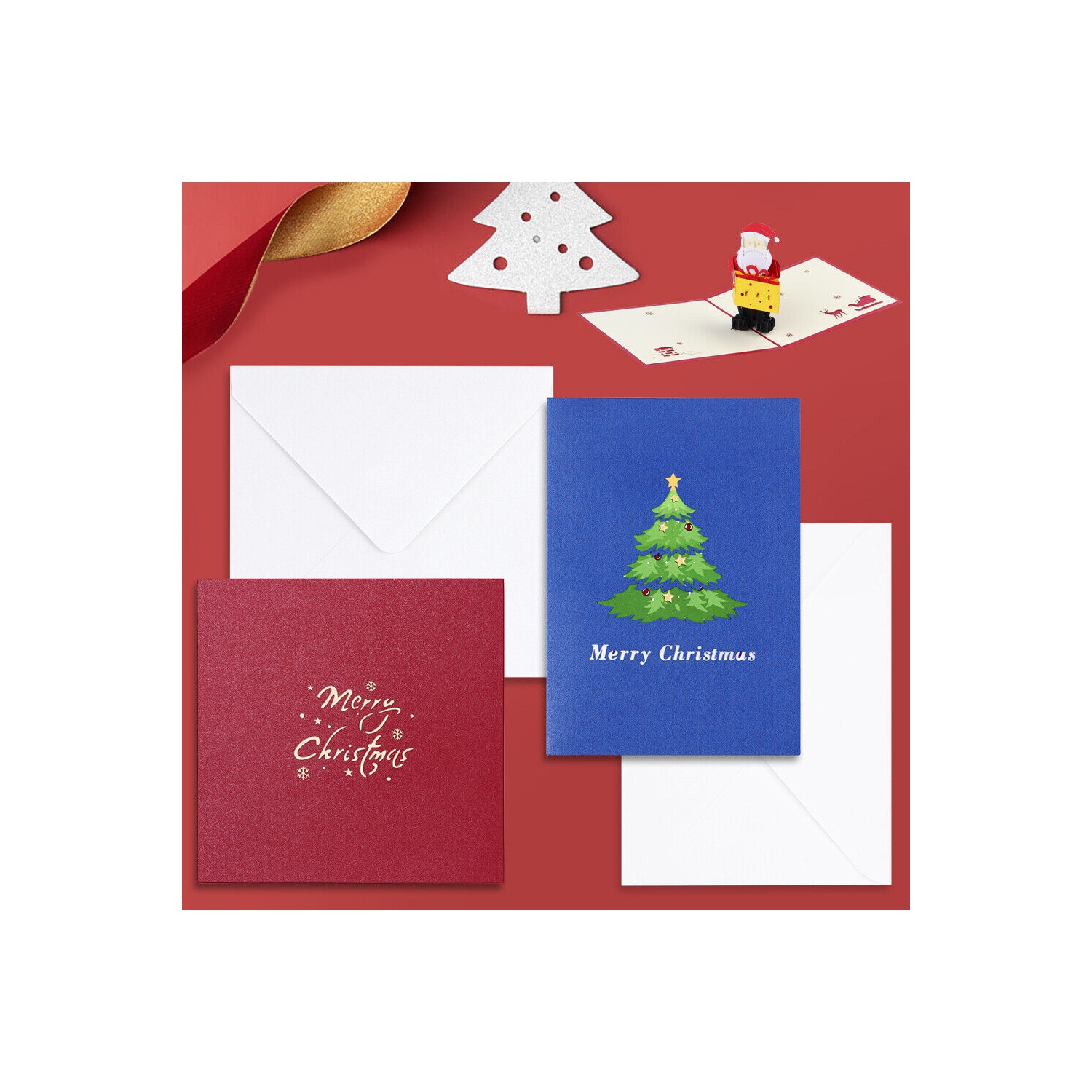 2 Pack Luxury Handmade Pop Up 3D Christmas Cards Assortment for Xmas New Year CA