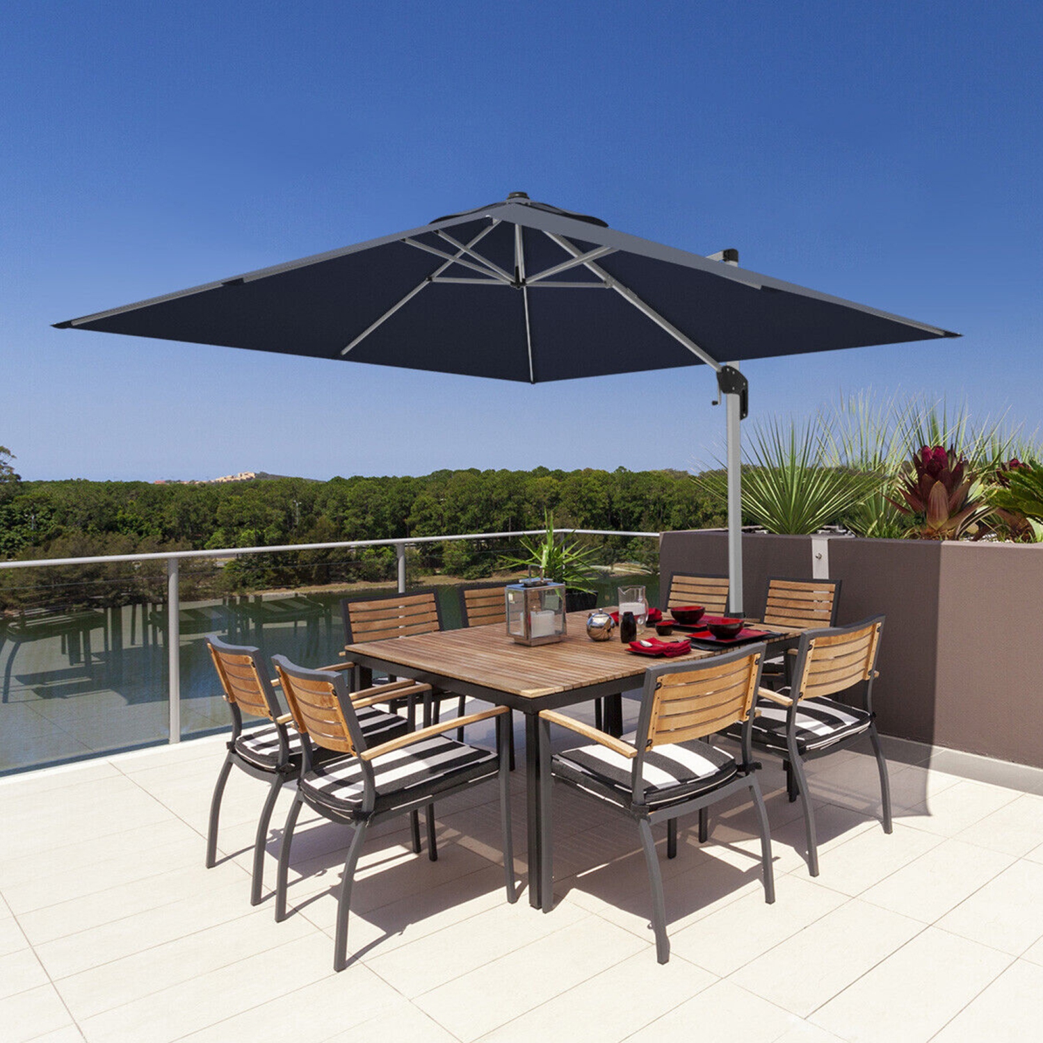 Gymax 10 Ft Square Offset Hanging Patio Umbrella 360 Degree Tilt