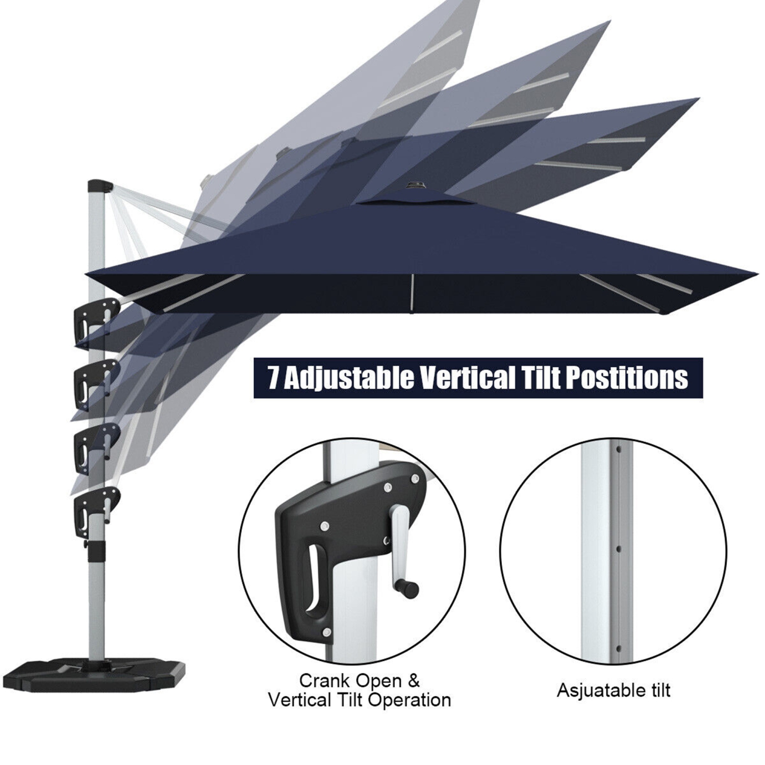 Gymax 10 Ft Square Offset Hanging Patio Umbrella 360 Degree Tilt