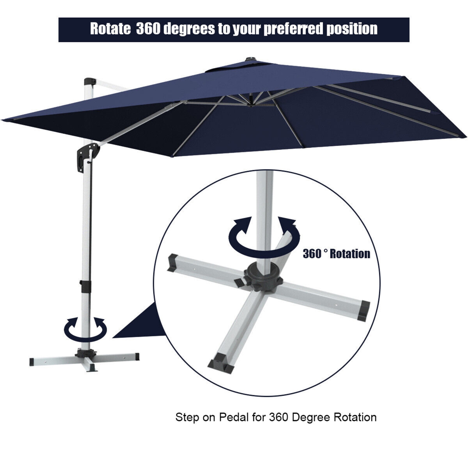 Gymax 10 Ft Square Offset Hanging Patio Umbrella 360 Degree Tilt
