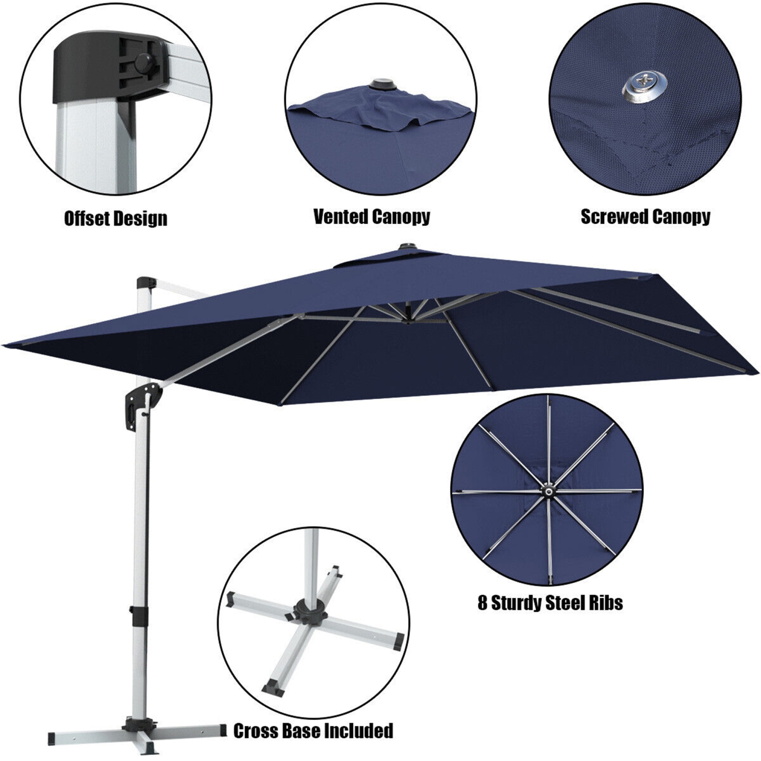 Gymax 10 Ft Square Offset Hanging Patio Umbrella 360 Degree Tilt