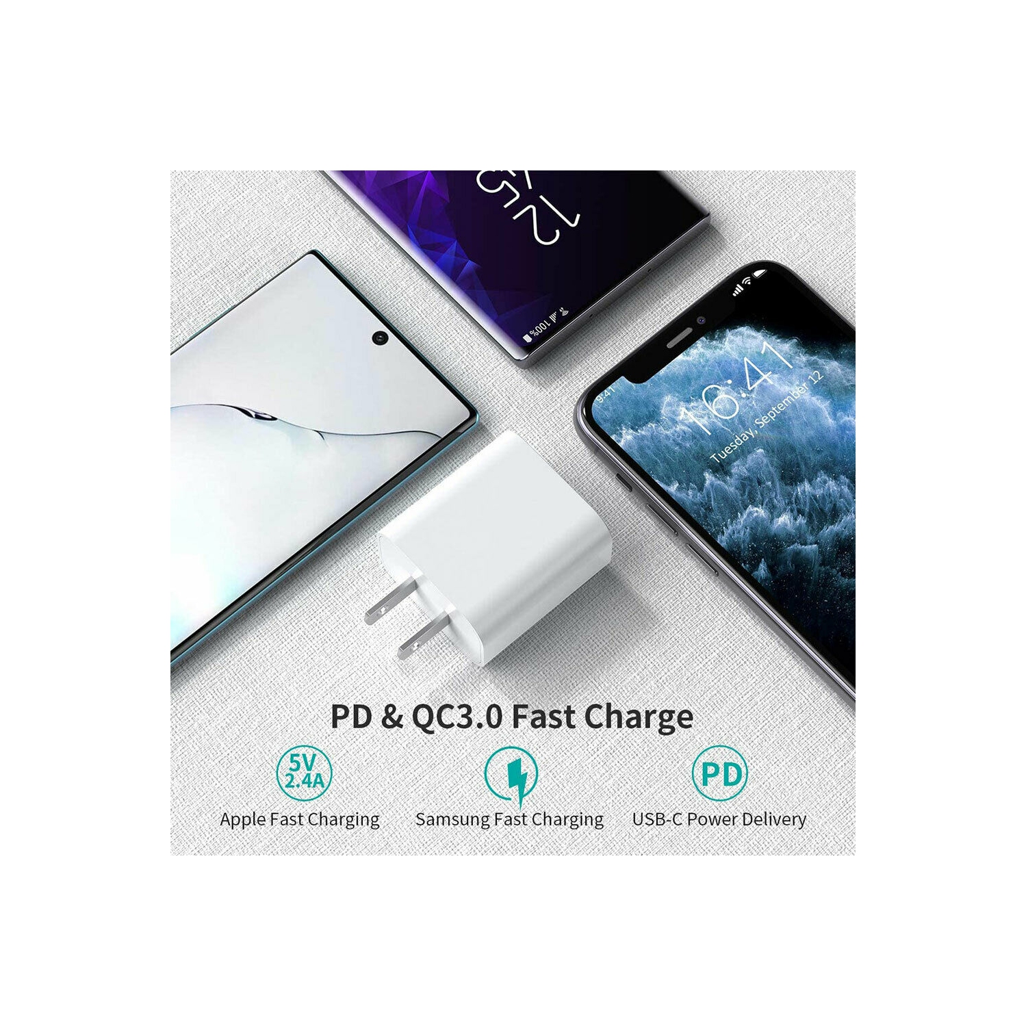 Portable & Safe Super Fast Charging PD 18W Wall Charger for Galaxy Note10+ / S20
