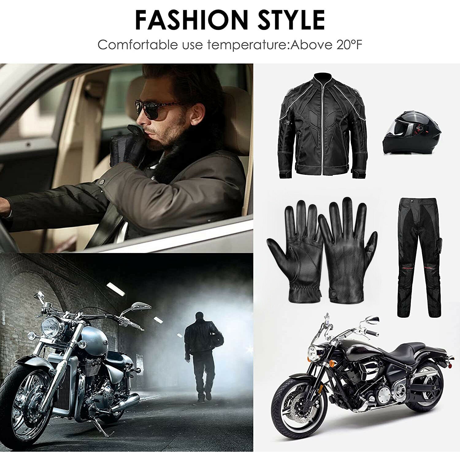 Men's Genuine Sheepskin Leather Gloves w/Cashmere Lined Touchscreen Warm Gloves