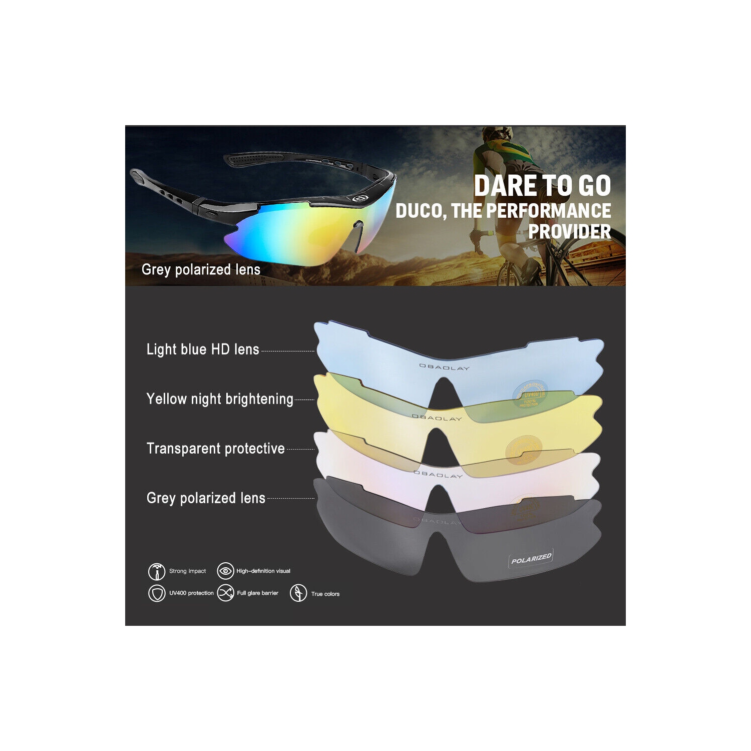 Lunettes de soleil de vélo sport, lunettes de vélo avec 5 verres interchangeables – ergonomiques