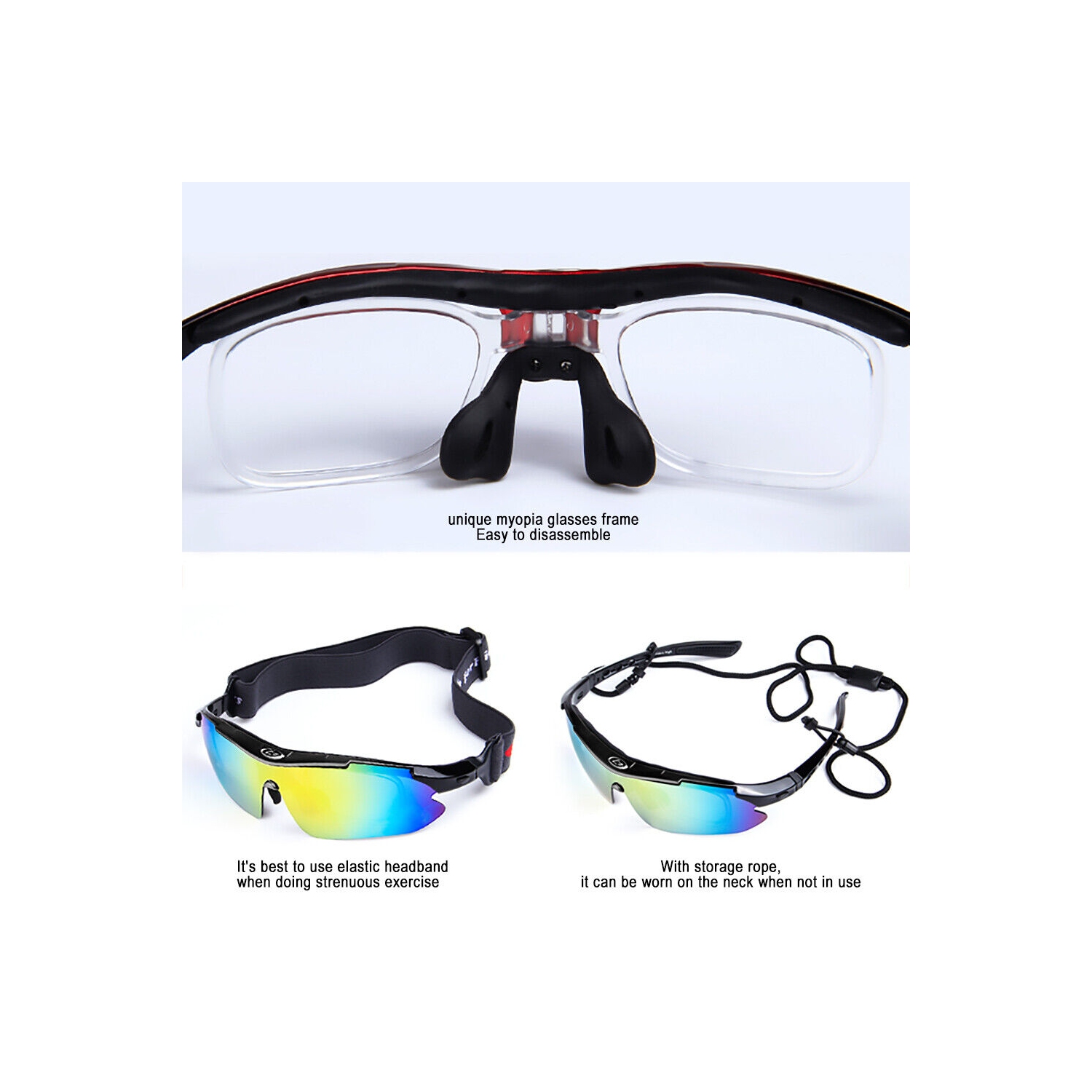 Lunettes de soleil de vélo sport, lunettes de vélo avec 5 verres interchangeables – ergonomiques