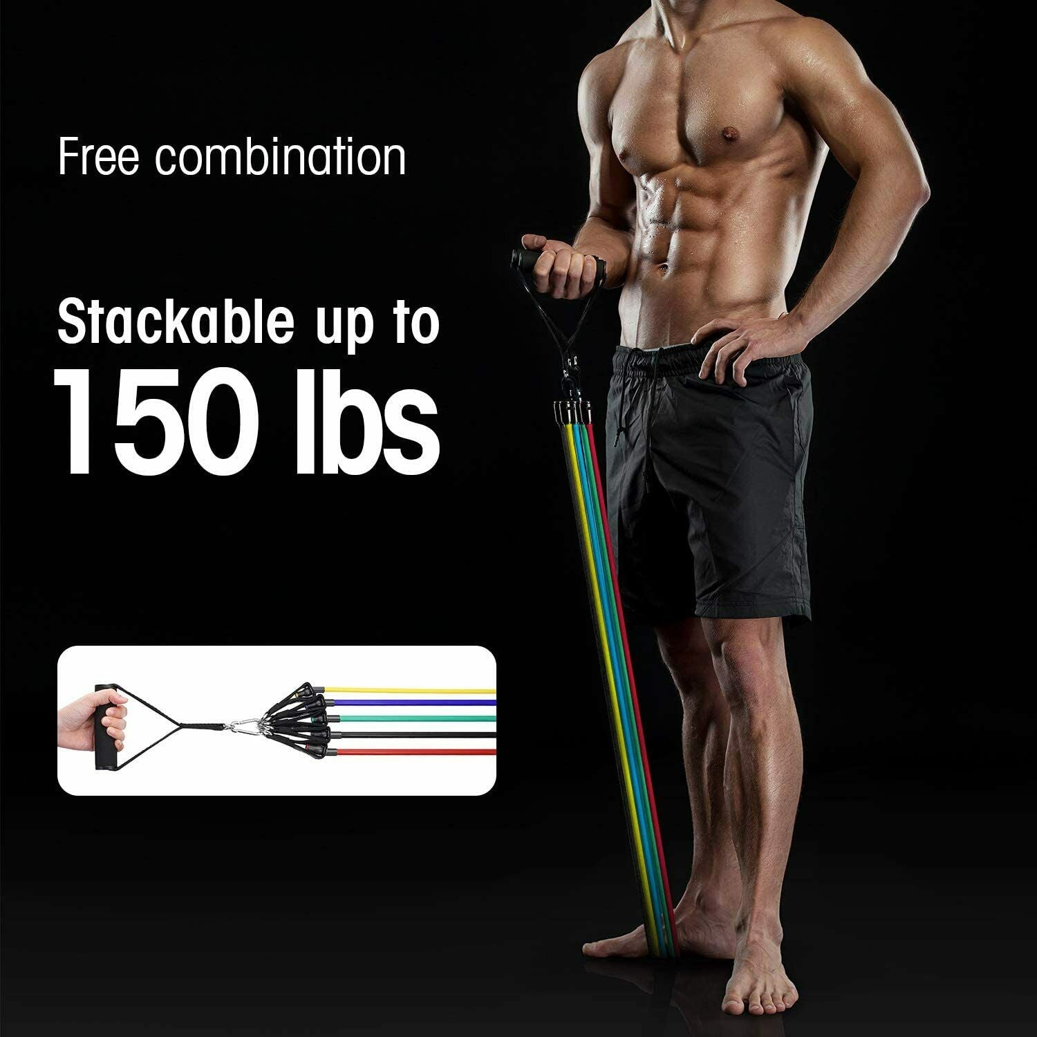 Paquet de 11 bandes d’exercice empilables jusqu’à 150 lb avec ancrages de porte et poignées pour la mise en forme
