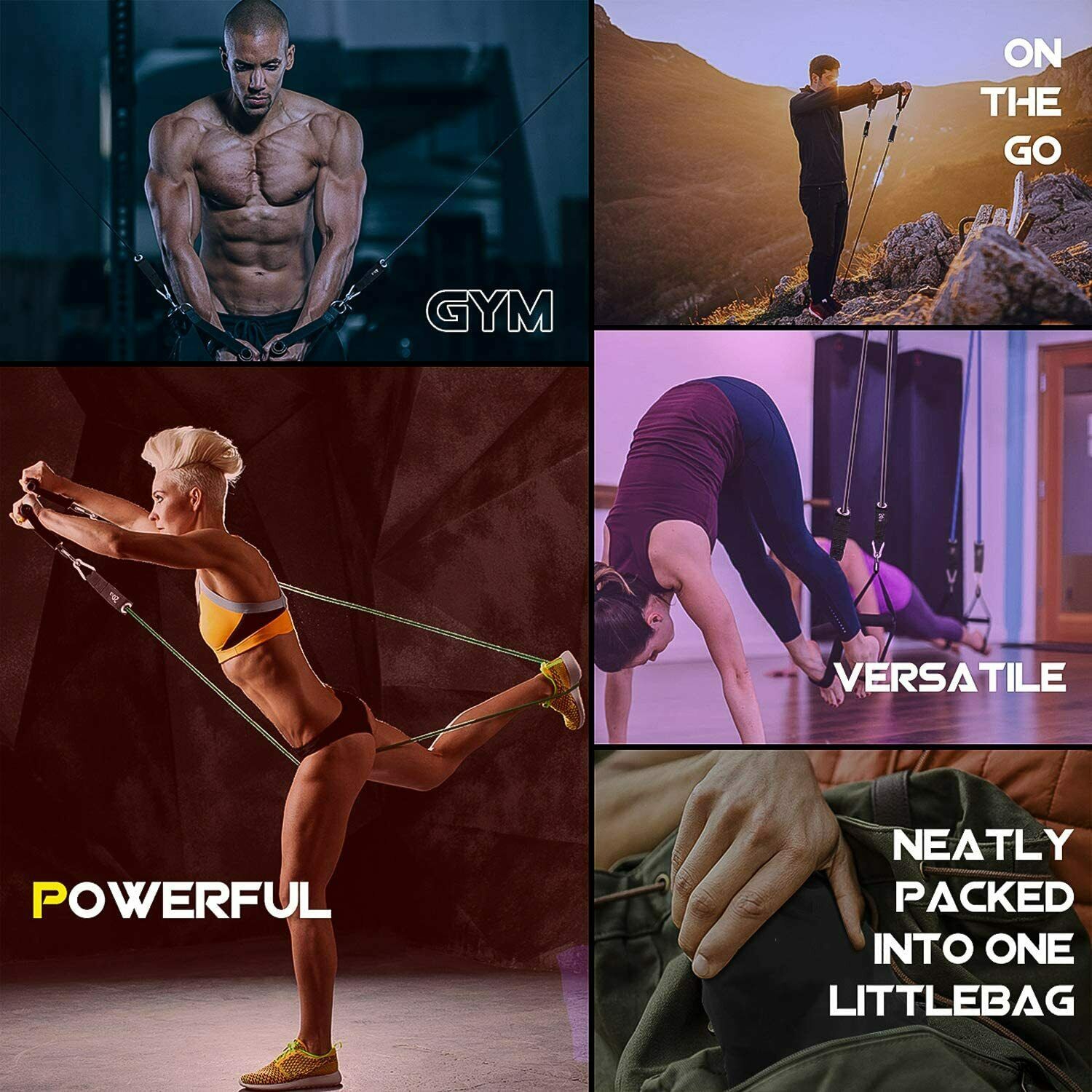 Paquet de 11 bandes d’exercice empilables jusqu’à 150 lb avec ancrages de porte et poignées pour la mise en forme