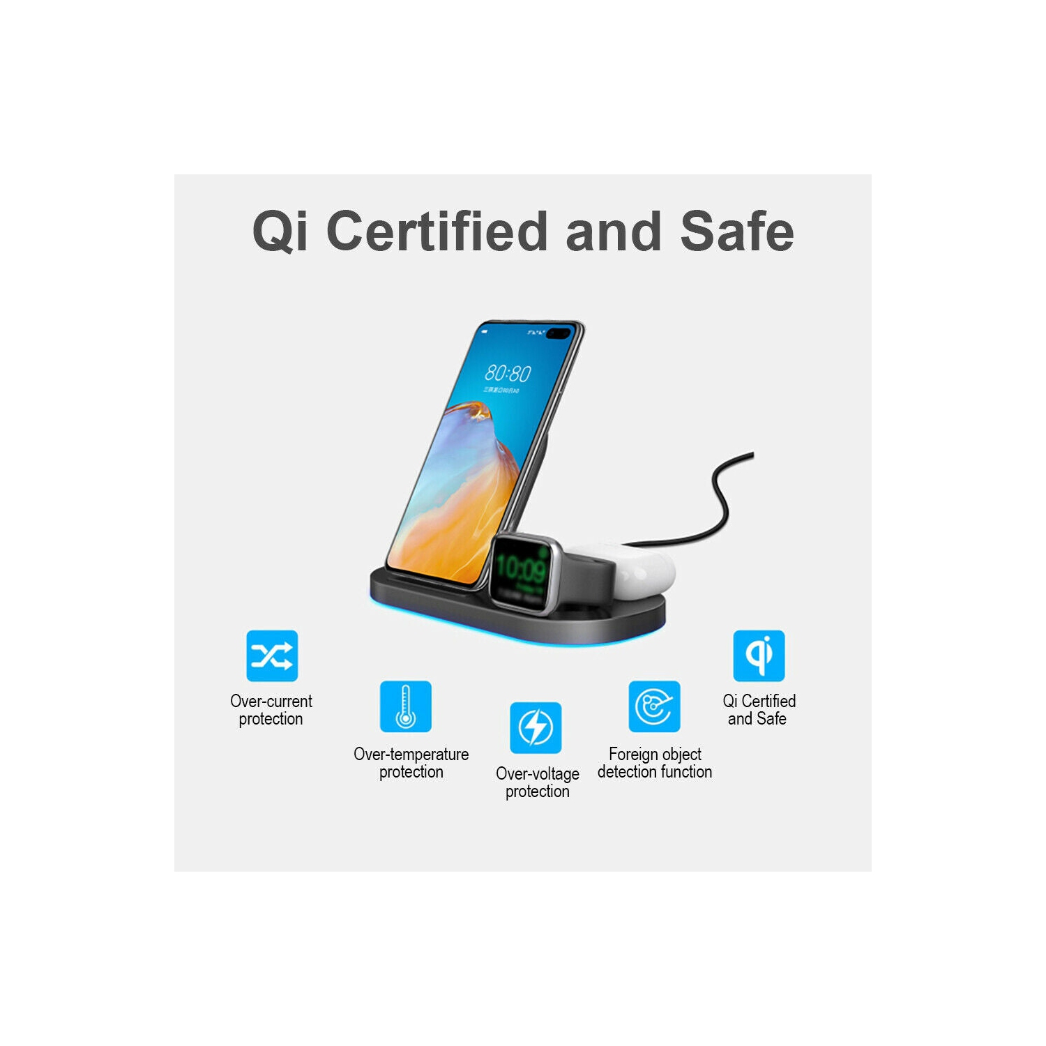 3 IN 1 Wireless Charging Station Qi 15W for iPhone 12/11/Xs/XR/8,iWatch SE/6/5/4