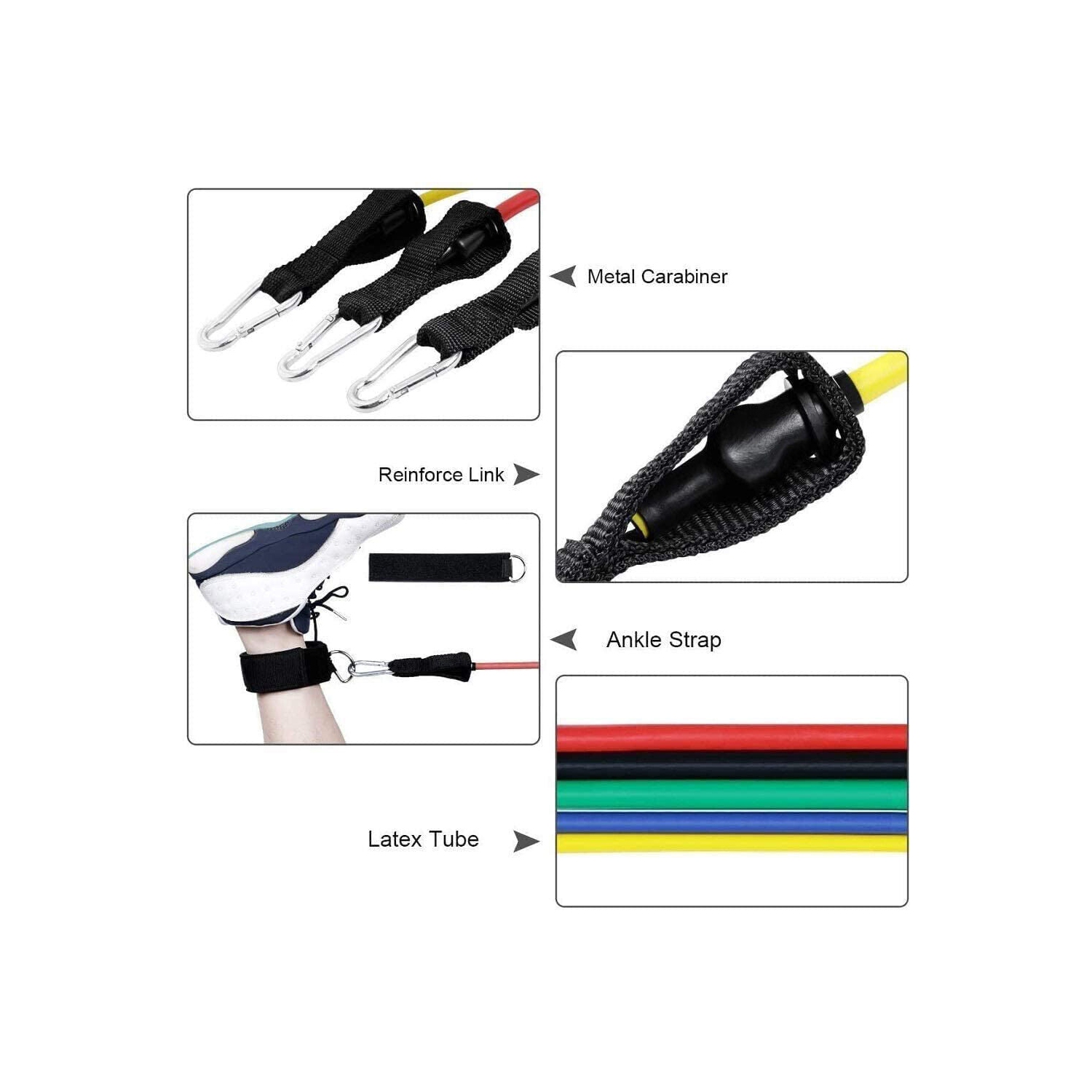 Bandes d’exercice portatives avec dispositif d’ancrage de porte, poignées, sac de transport, sangles de chevilles pour les jambes