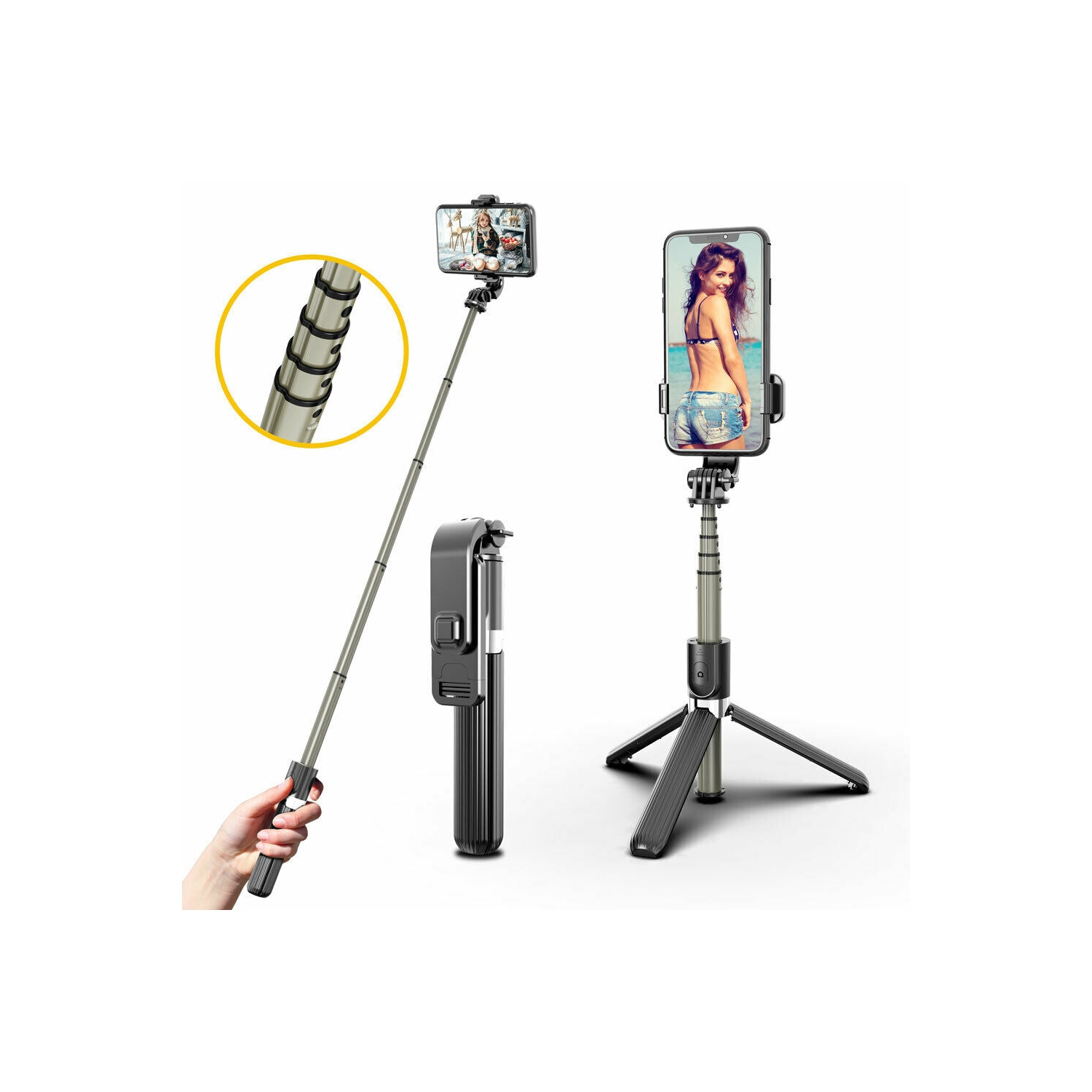 All-in-One Design Aluminum 32" Extendable Selfie Stick Tripod w/ Wireless Remote