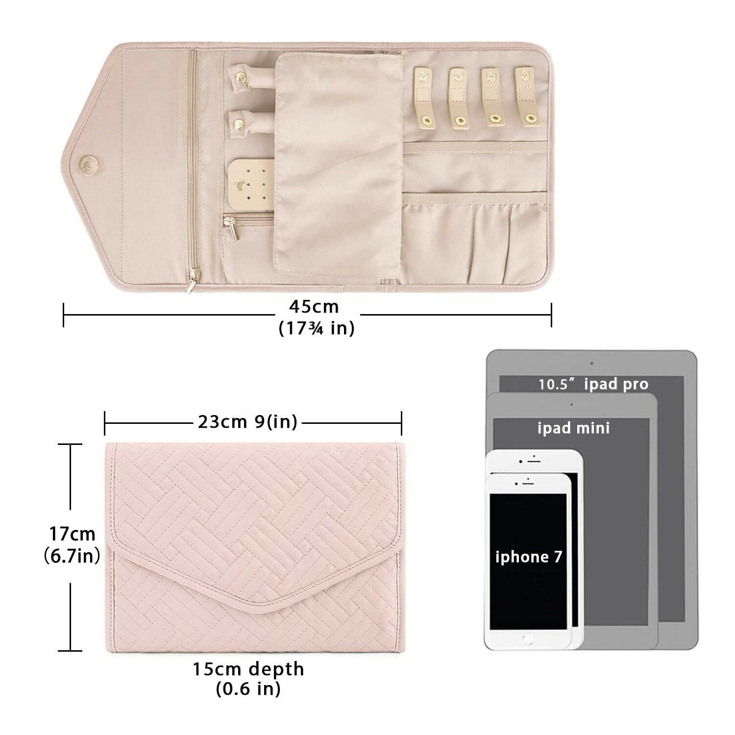 Sac à bijoux pliable léger avec pochettes à fermeture à glissière et fermeture magnétique