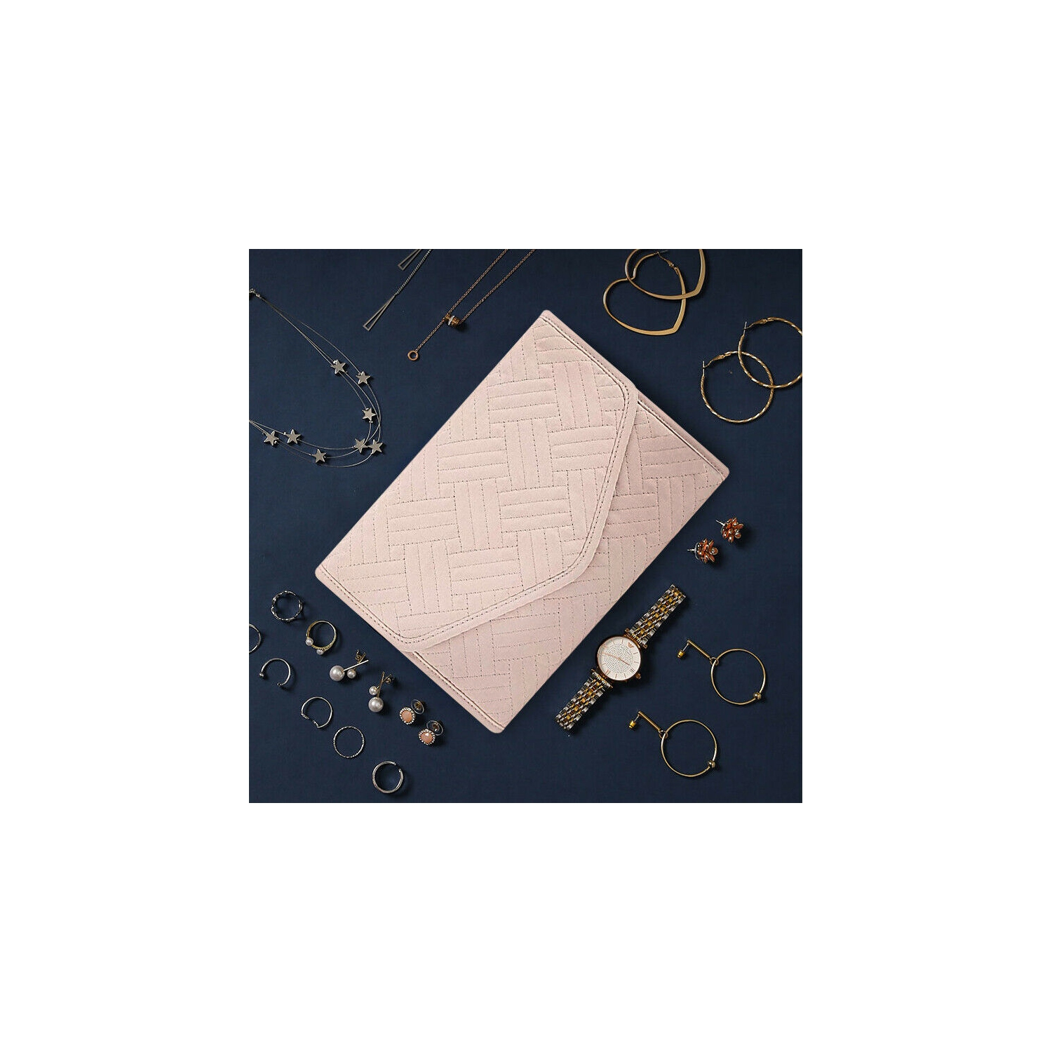 Sac à bijoux pliable léger avec pochettes à fermeture à glissière et fermeture magnétique