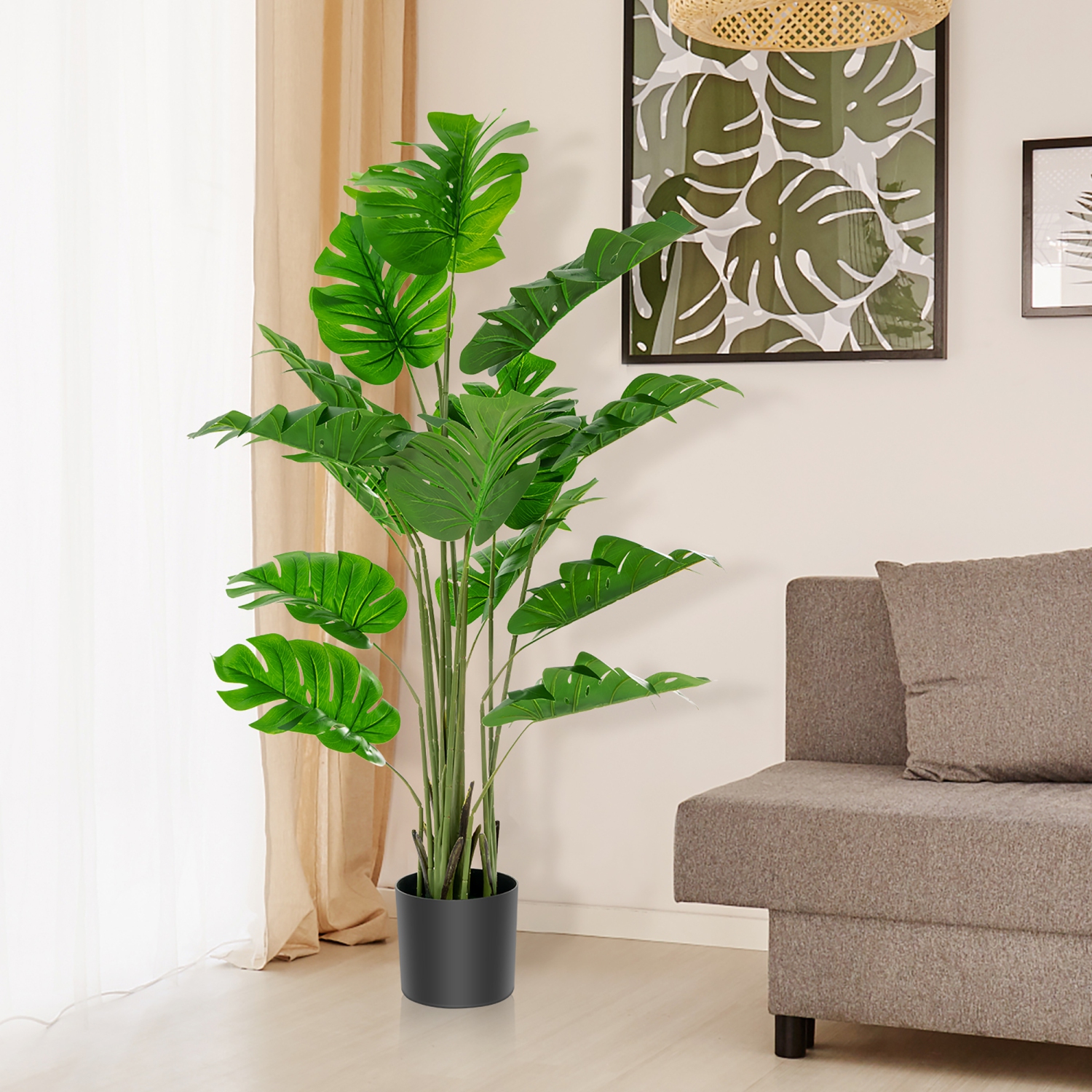Costway 5FT Artificial Tree Faux Monstera Deliciosa Plant for Home Indoor & Outdoor