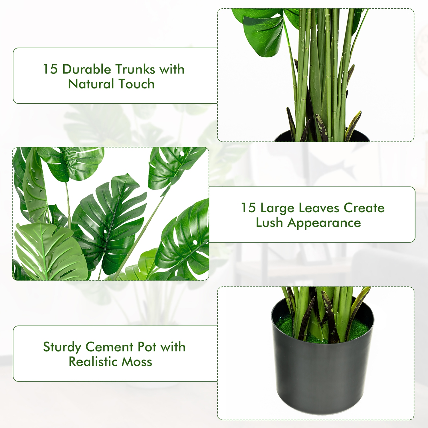 Costway 5FT Artificial Tree Faux Monstera Deliciosa Plant for Home Indoor & Outdoor