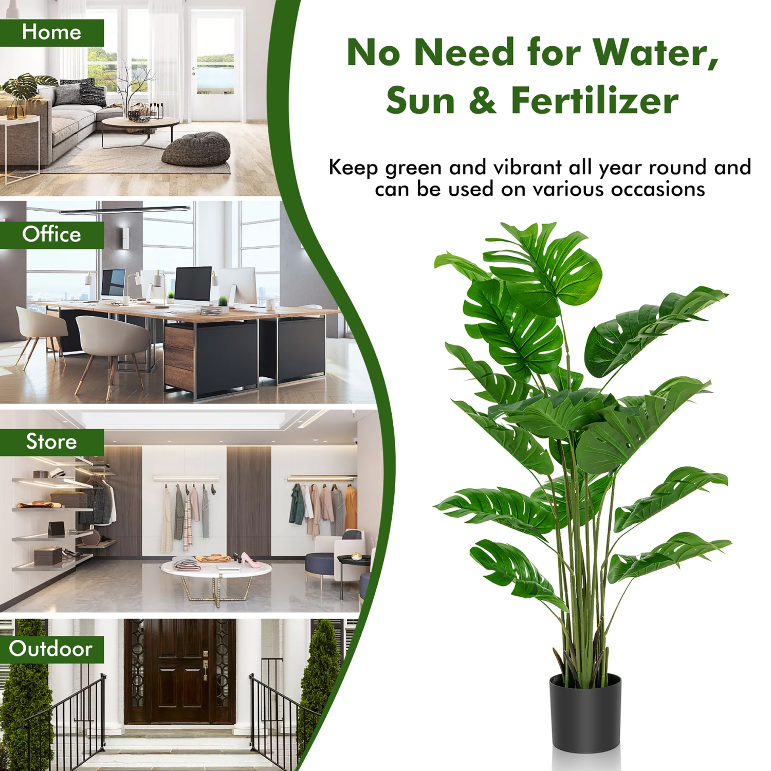 Costway 5FT Artificial Tree Faux Monstera Deliciosa Plant for Home Indoor & Outdoor