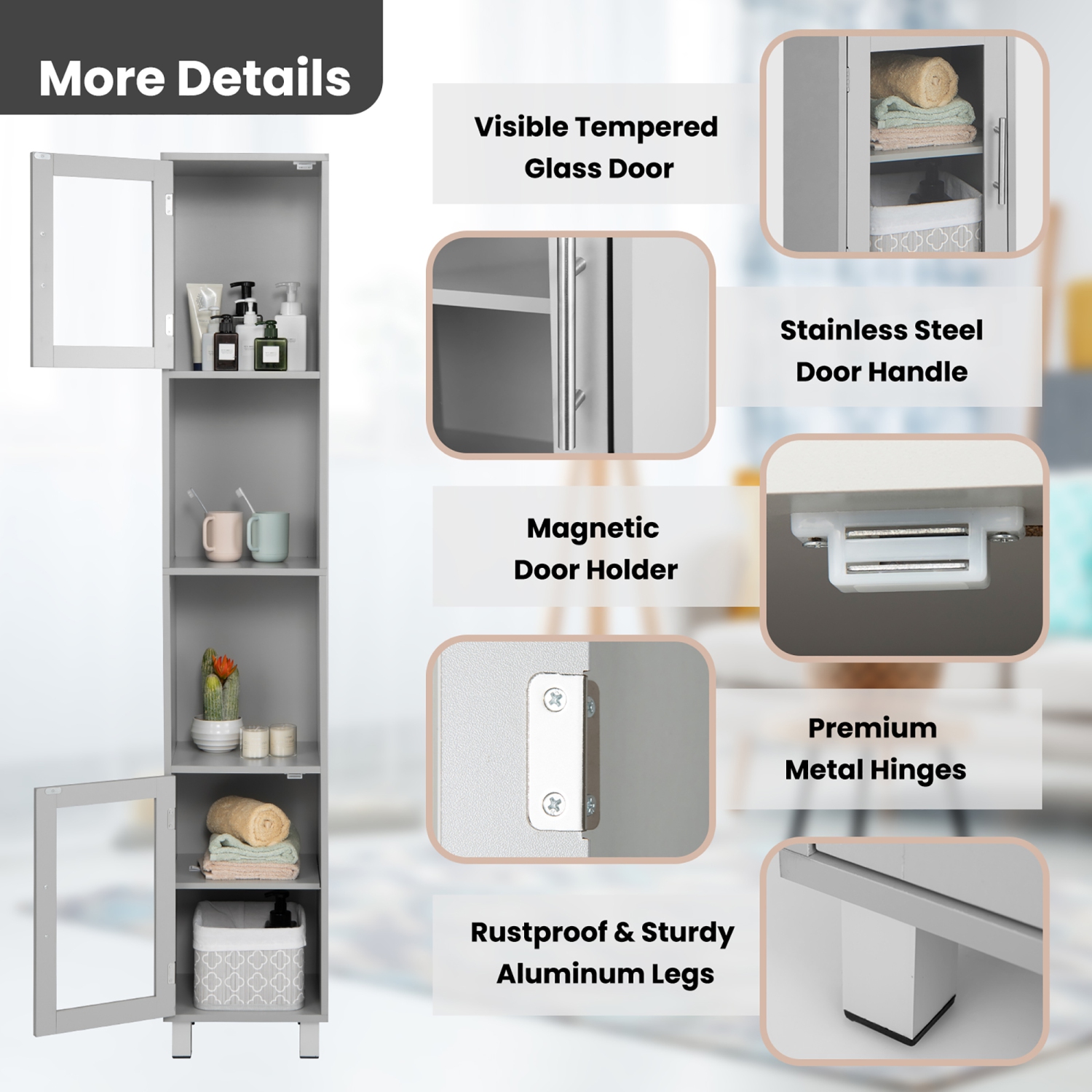 Armoire de rangement verticale haute de 71&nbsp;po pour salle de bain de Costway Étagères de présentation pour chambre à coucher