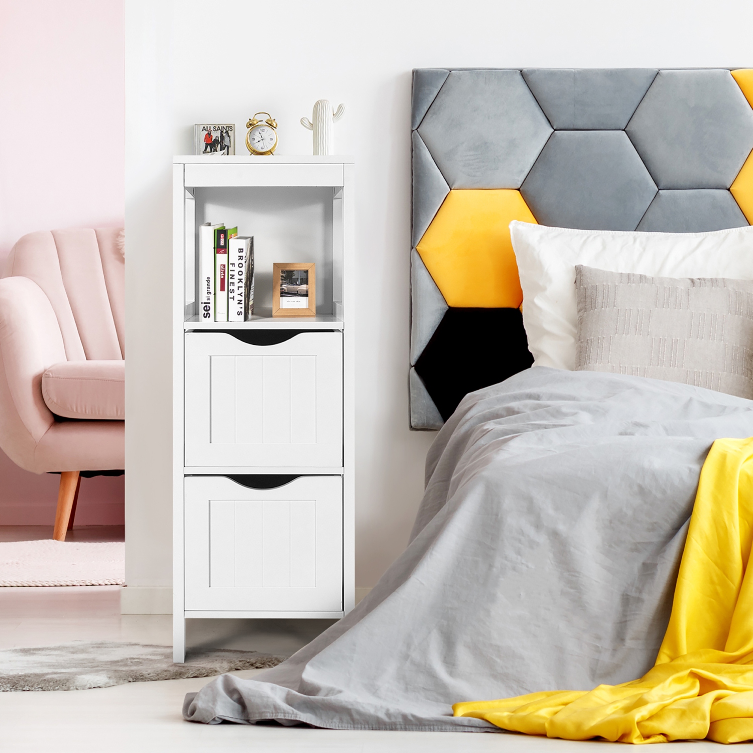 Costway Bathroom Floor Cabinet Freestanding Side Storage Organizer w/2 Removable Drawers