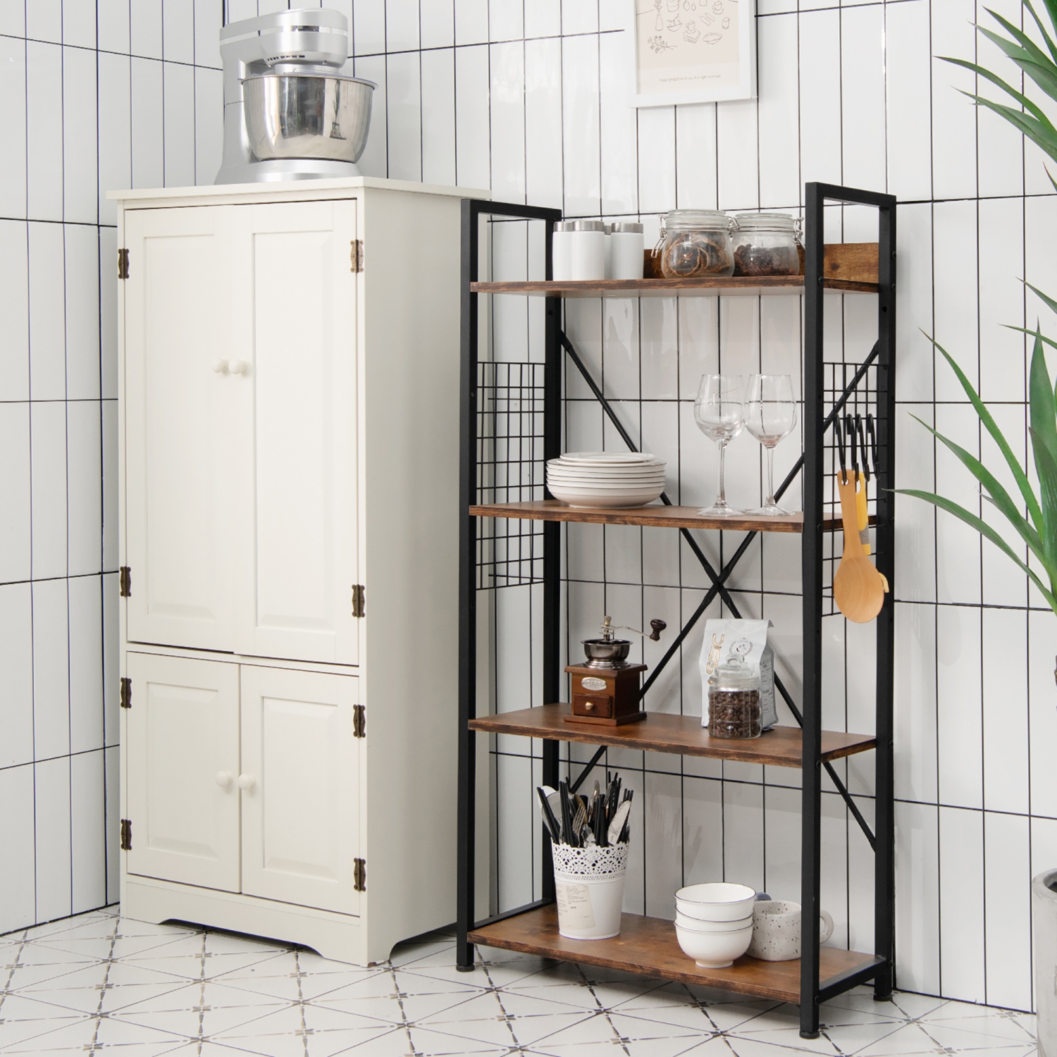 Costway 4 -Tier Industrial Bookshelf Open Storage Bookcase Display