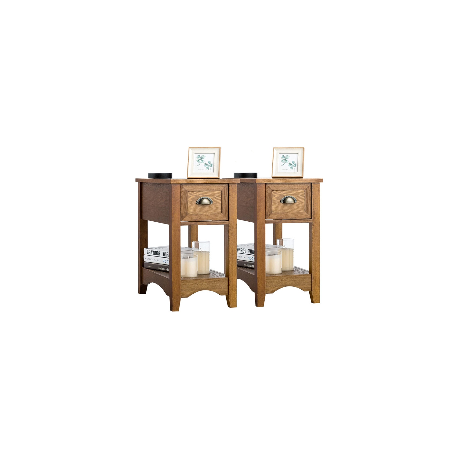 Ensemble de 2 tables de bout modernes avec tiroirs de rangement pour la chambre ou le salon