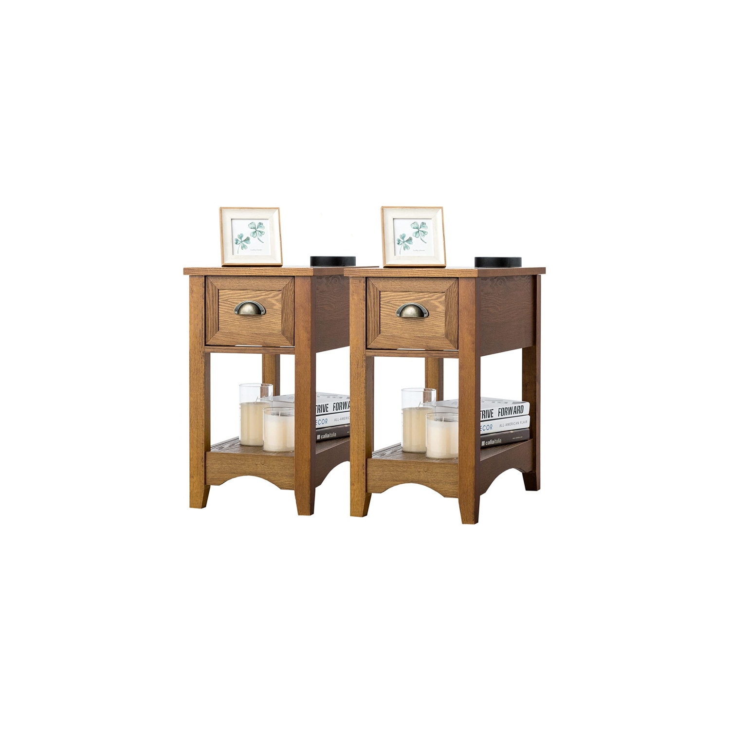 Ensemble de 2 tables de bout modernes avec tiroirs de rangement pour la chambre ou le salon