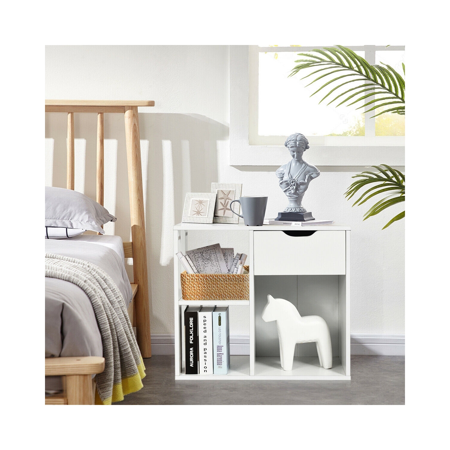 3-tier Side Table with Storage Shelf and Drawer Space