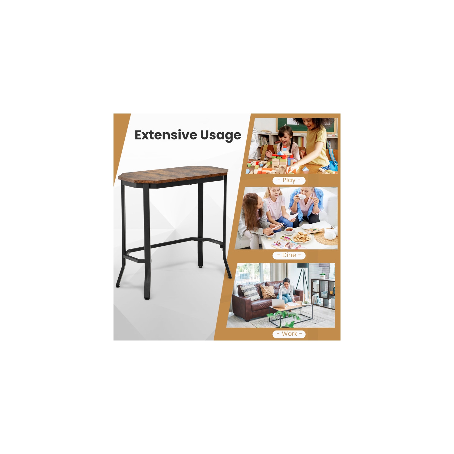 Table de bout mince avec surface en bois rustique – Table d'appoint étroite pour canapé, lit ou entrée