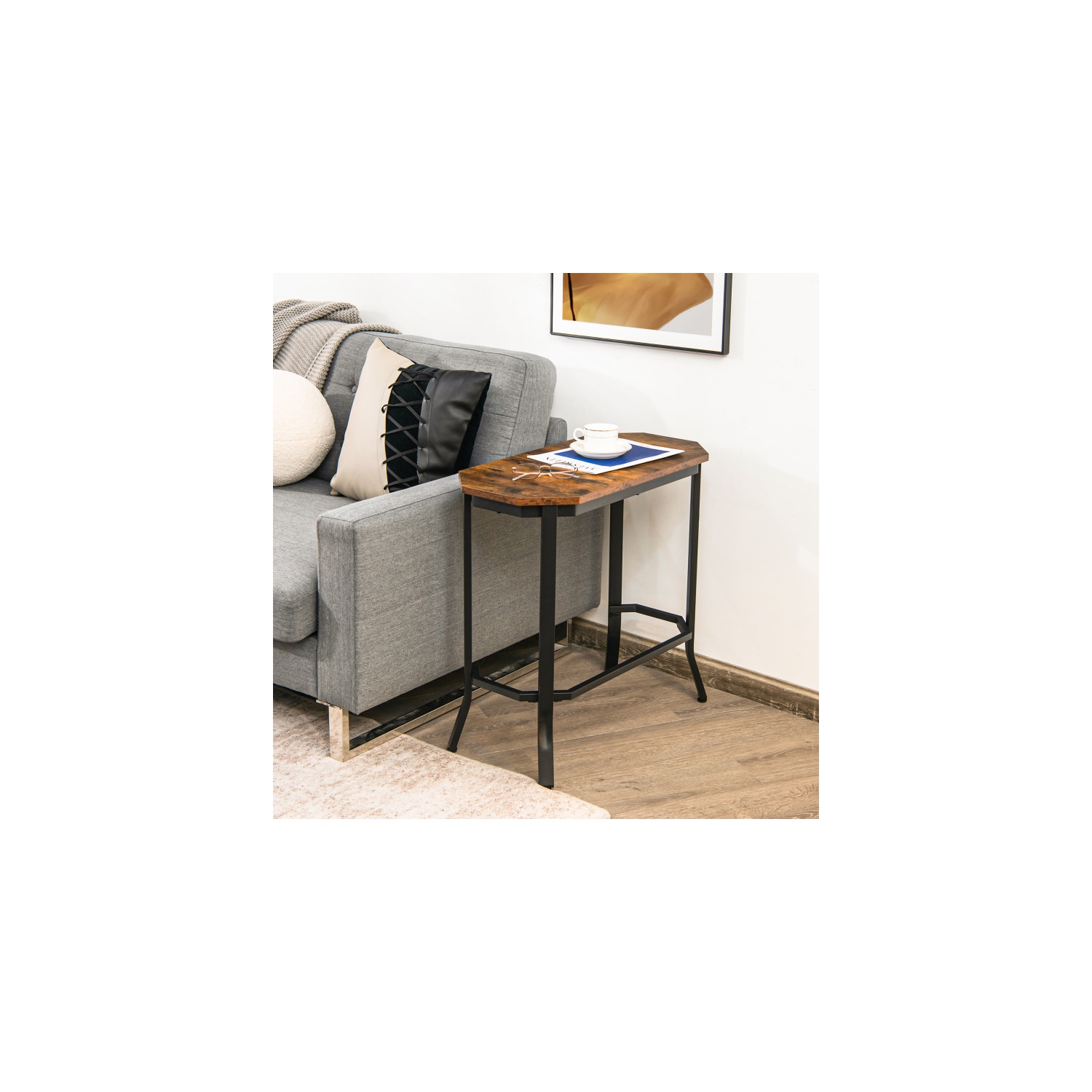 Table de bout mince avec surface en bois rustique – Table d'appoint étroite pour canapé, lit ou entrée