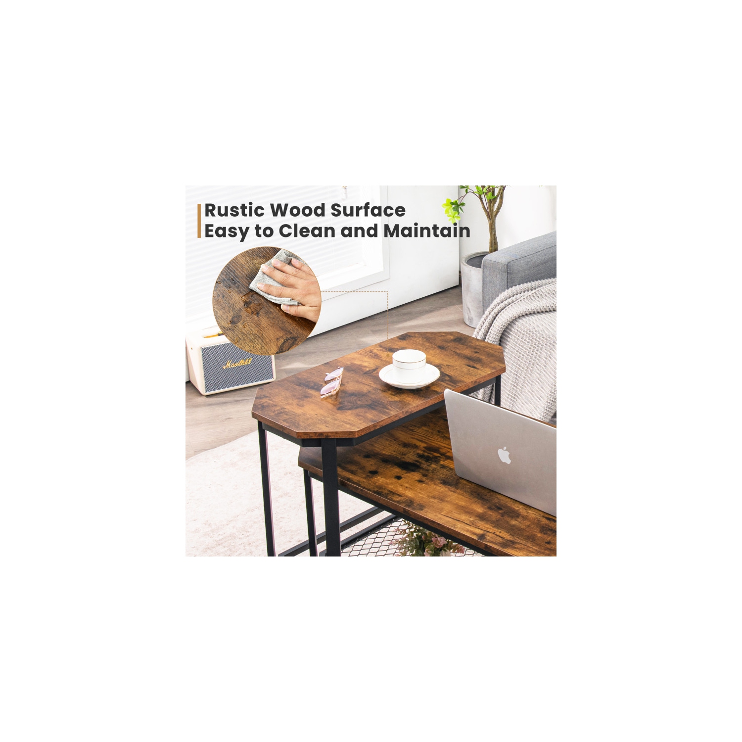 Table de bout mince avec surface en bois rustique – Table d'appoint étroite pour canapé, lit ou entrée