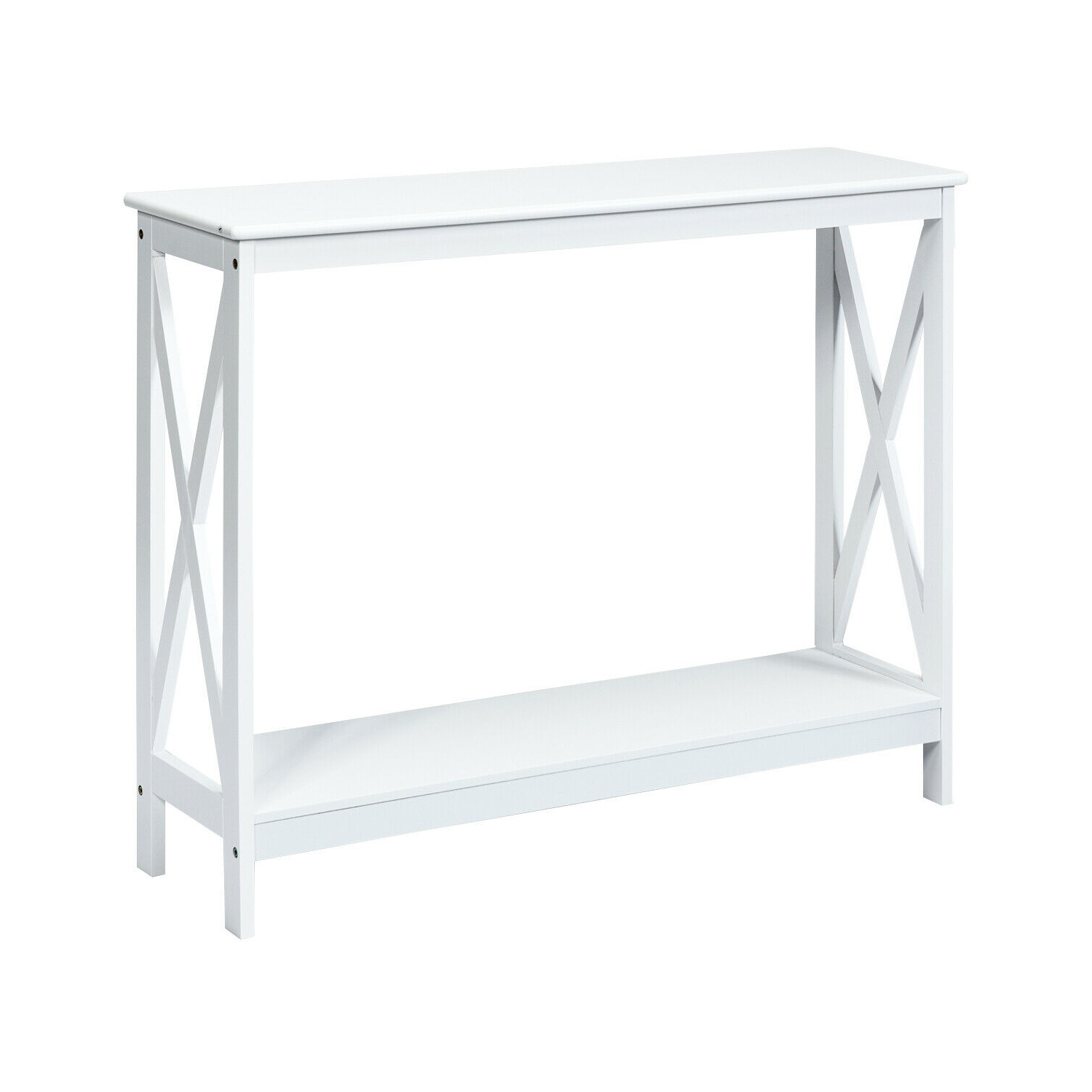 2-Tier Console Sofa Side Table with X-Design for Living Room or Entryway
