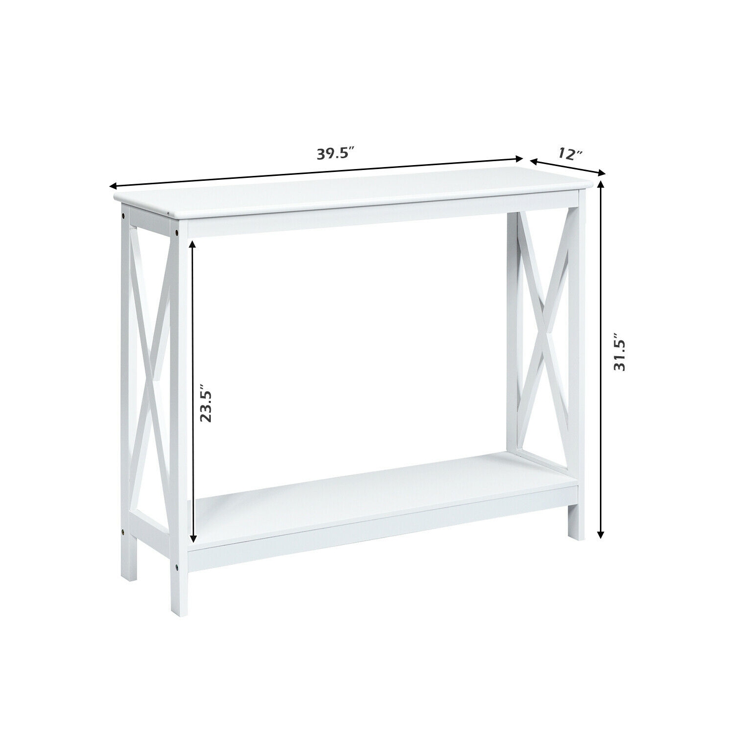 2-Tier Console Sofa Side Table with X-Design for Living Room or Entryway