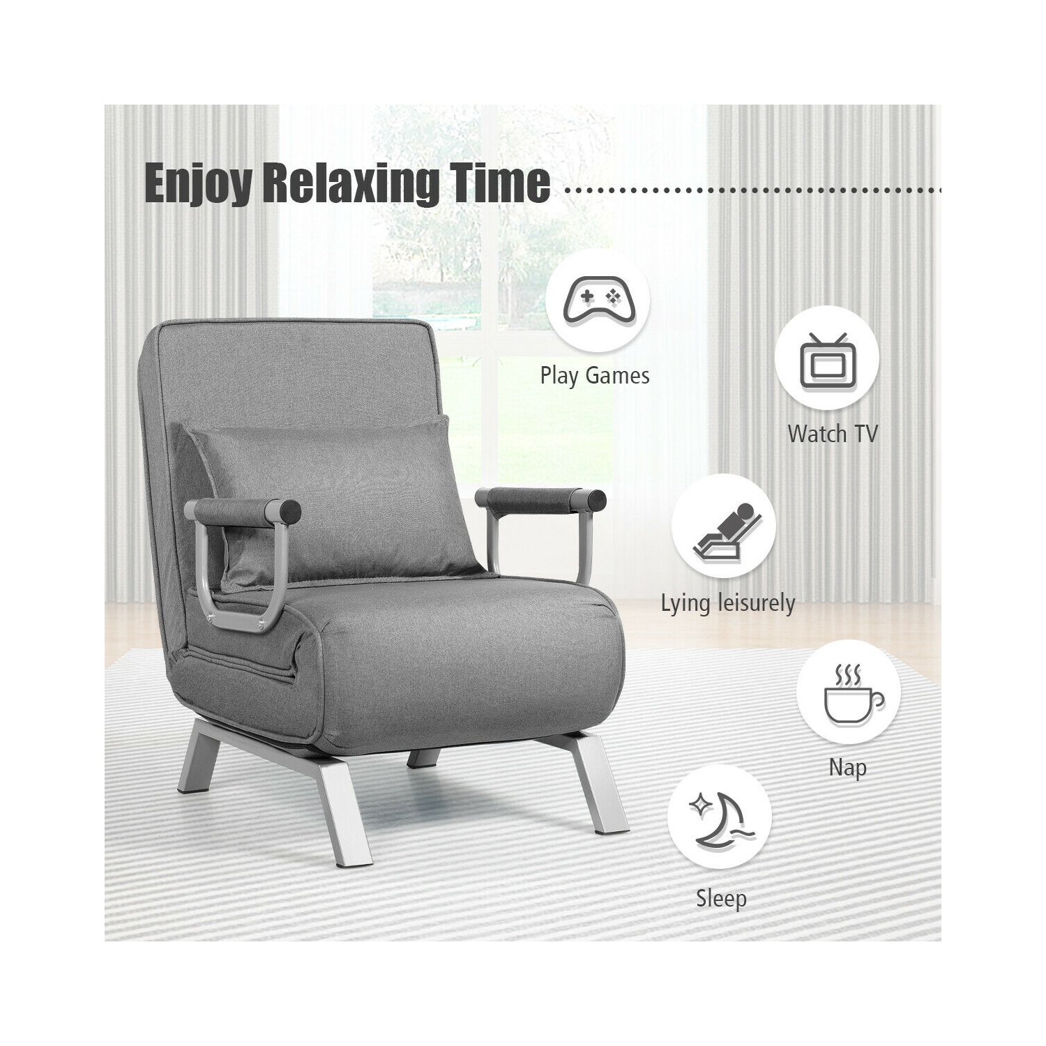 Canapé-lit convertible pliable à 5 positions avec oreiller